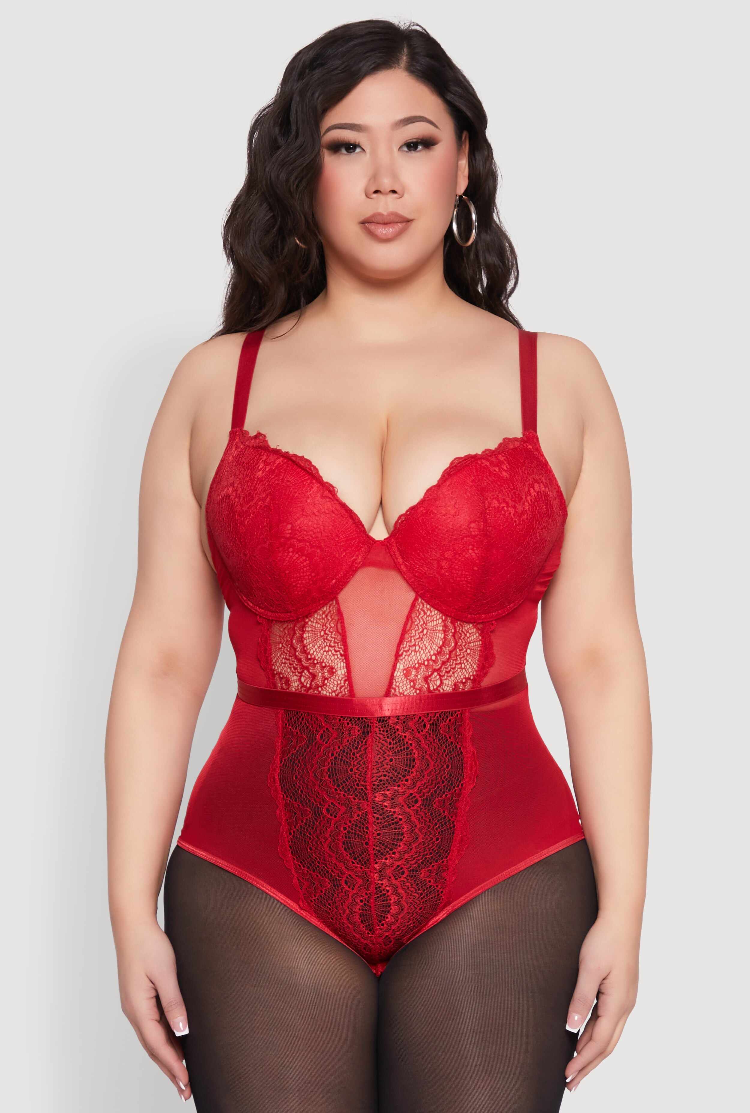 Plus Size Lace Detail Bustier Bodysuit