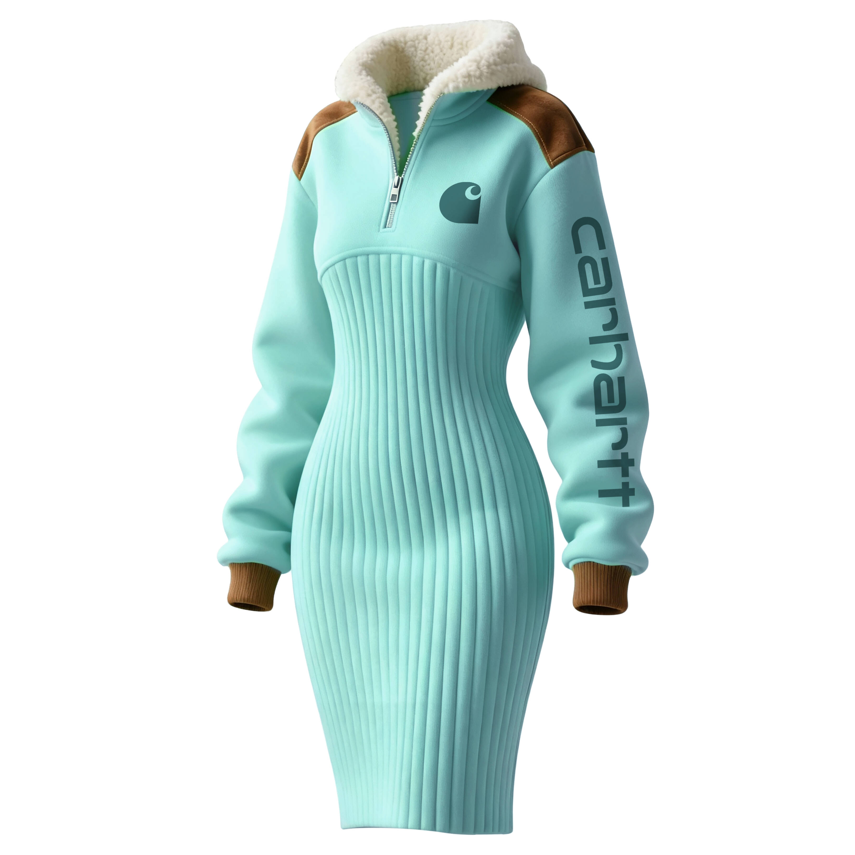 Women's Contrast Color Stitching Suede Lambswool Lapel Hooded Long Sweatshirt