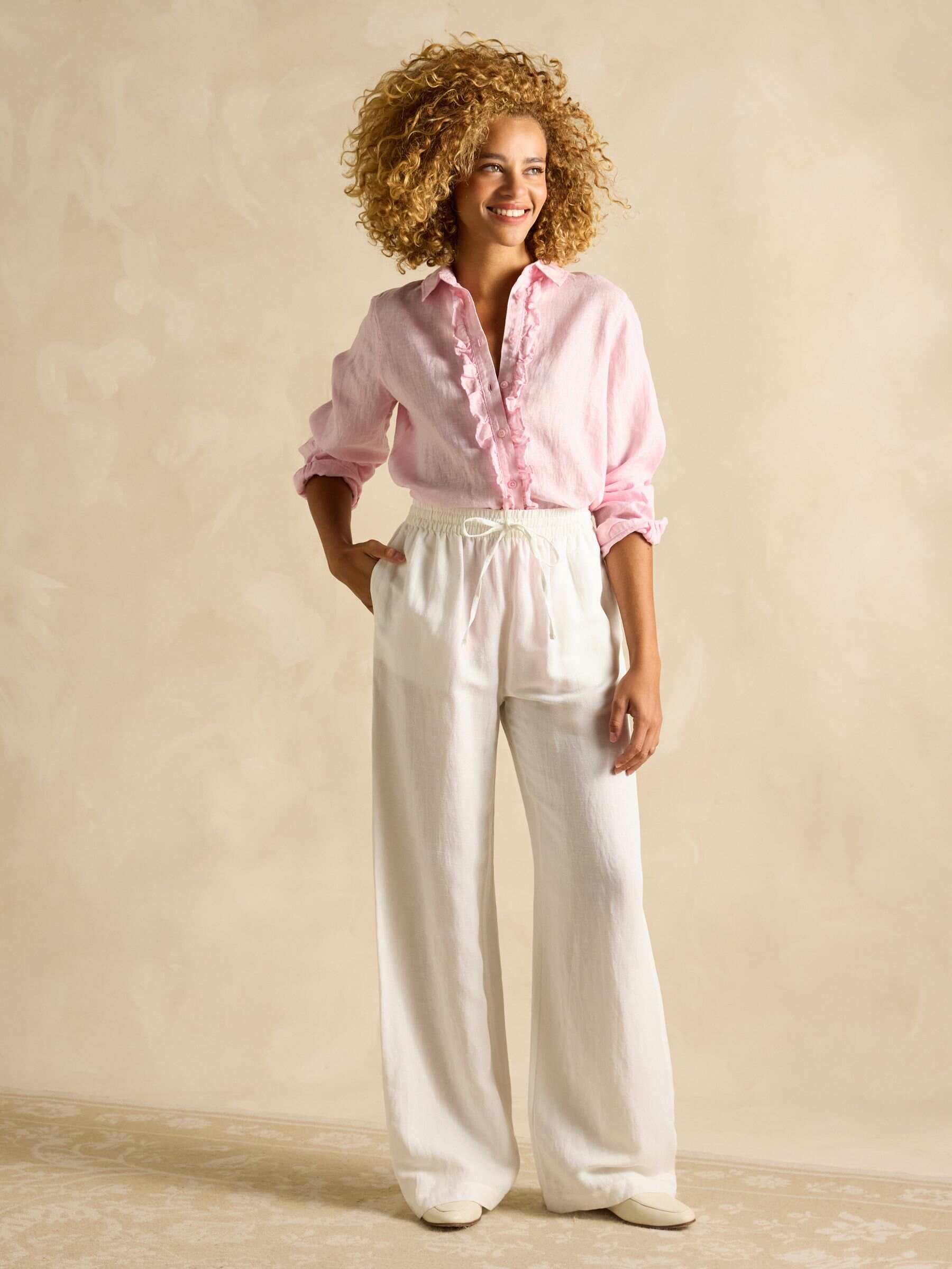 Selene Light Brown Stripe 100% Linen Shirt
