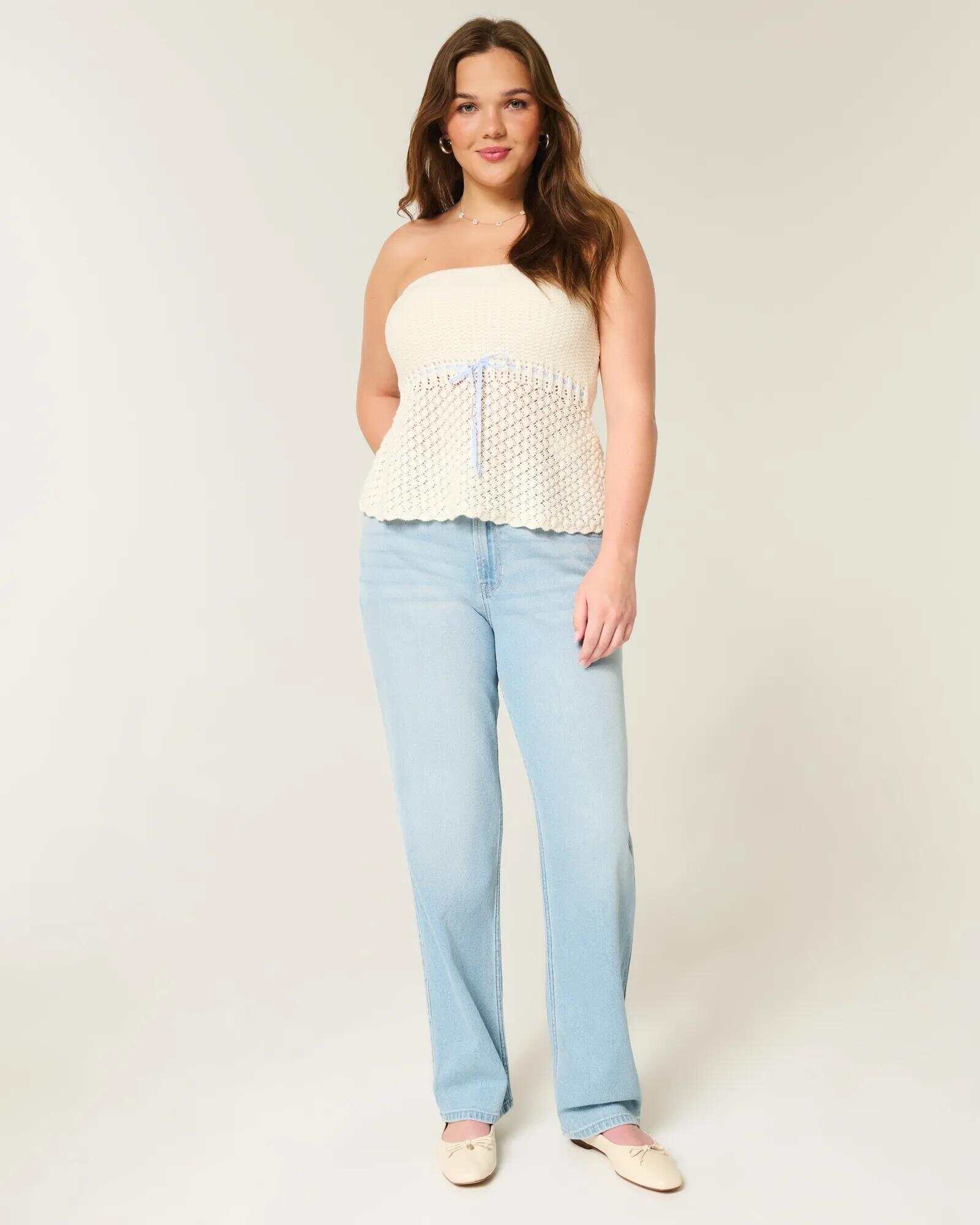 High-Rise Washed Black Straight Jeans