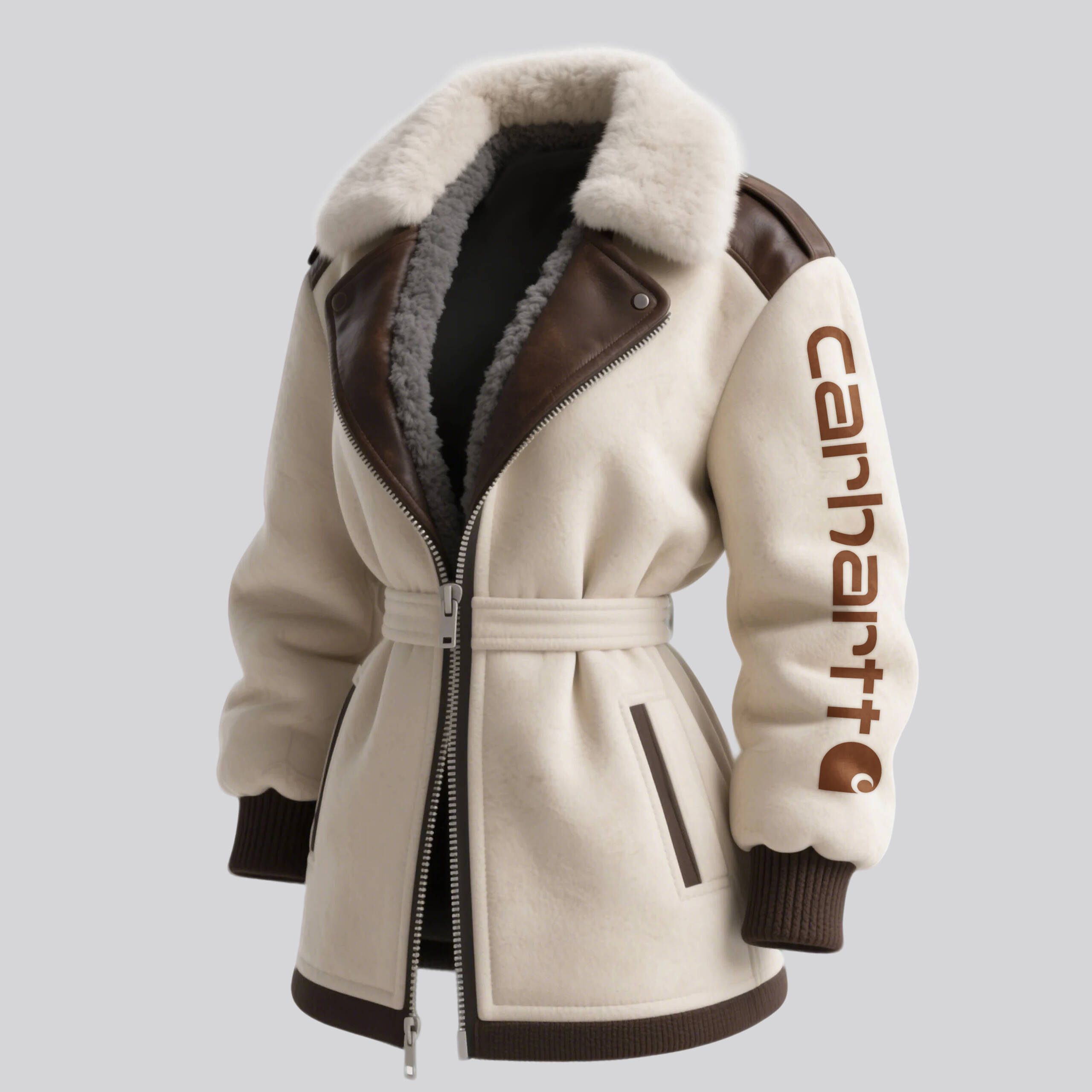 Women's Retro Western Style Contrast Color Stitching Fur Collar Lapel Mid-Length Jacket