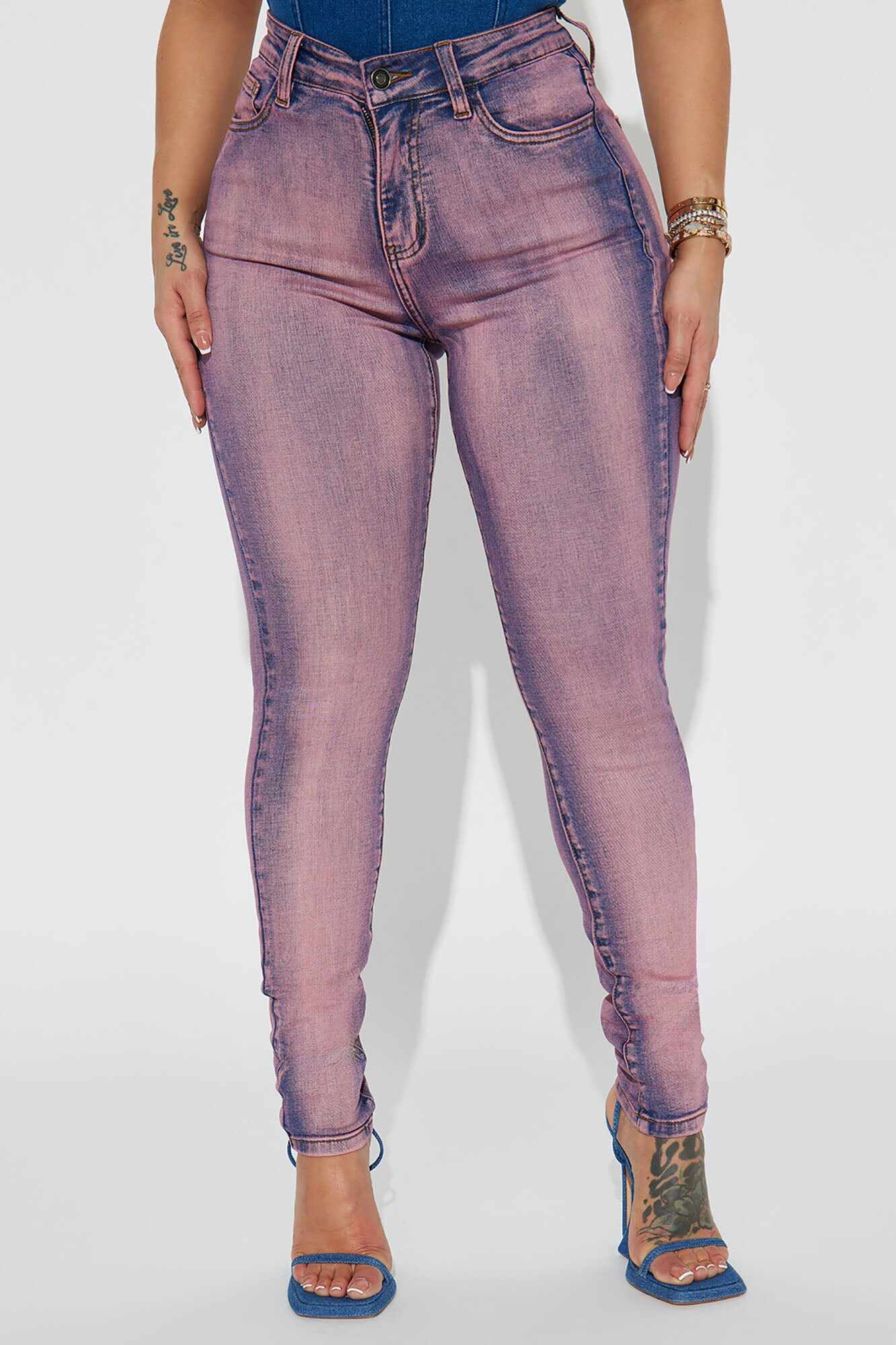 Believe Me Tinted Stretch Skinny Jeans - Pink