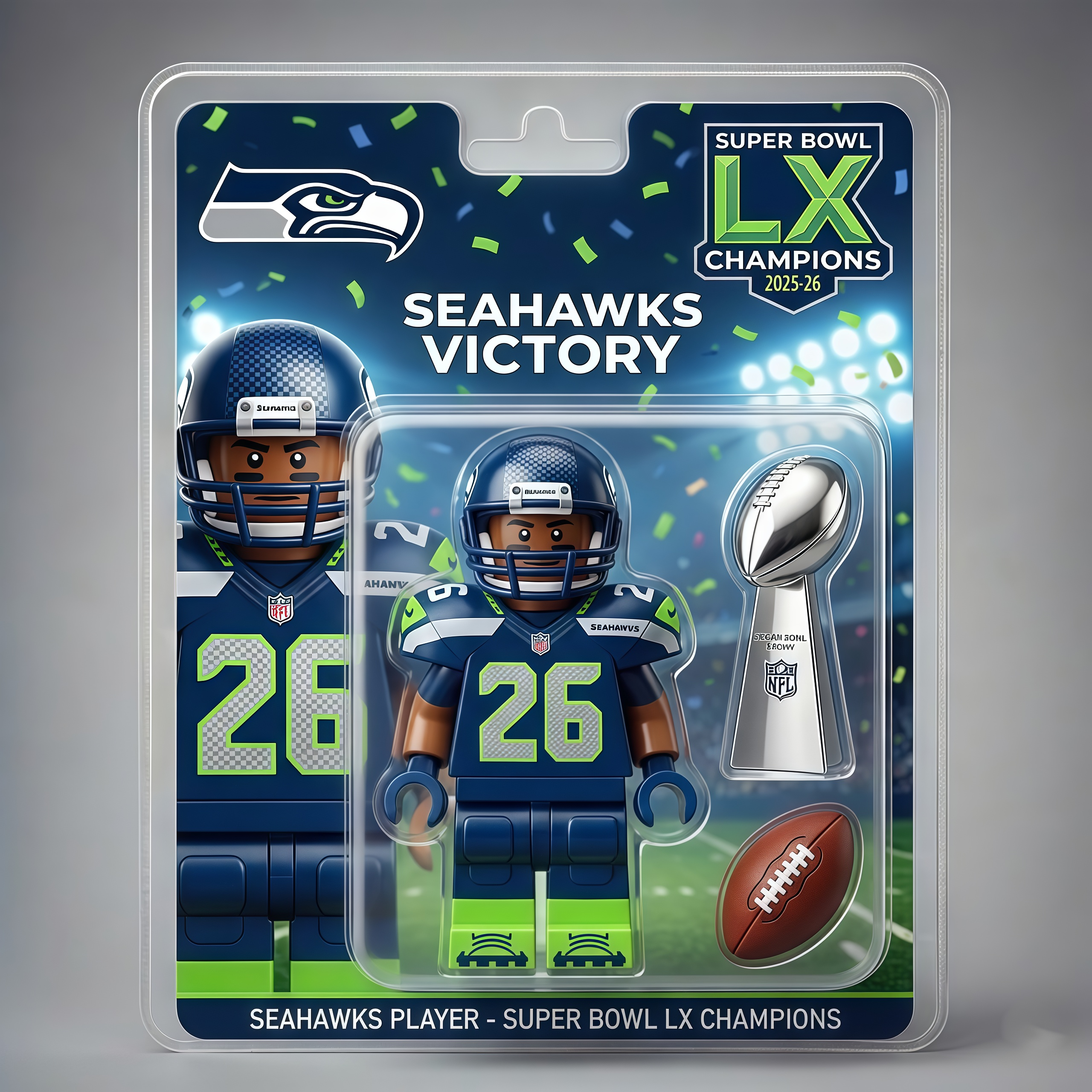 Seattle Seahawks Super Bowl LX Champions Commemorative Mini Building Block Figure