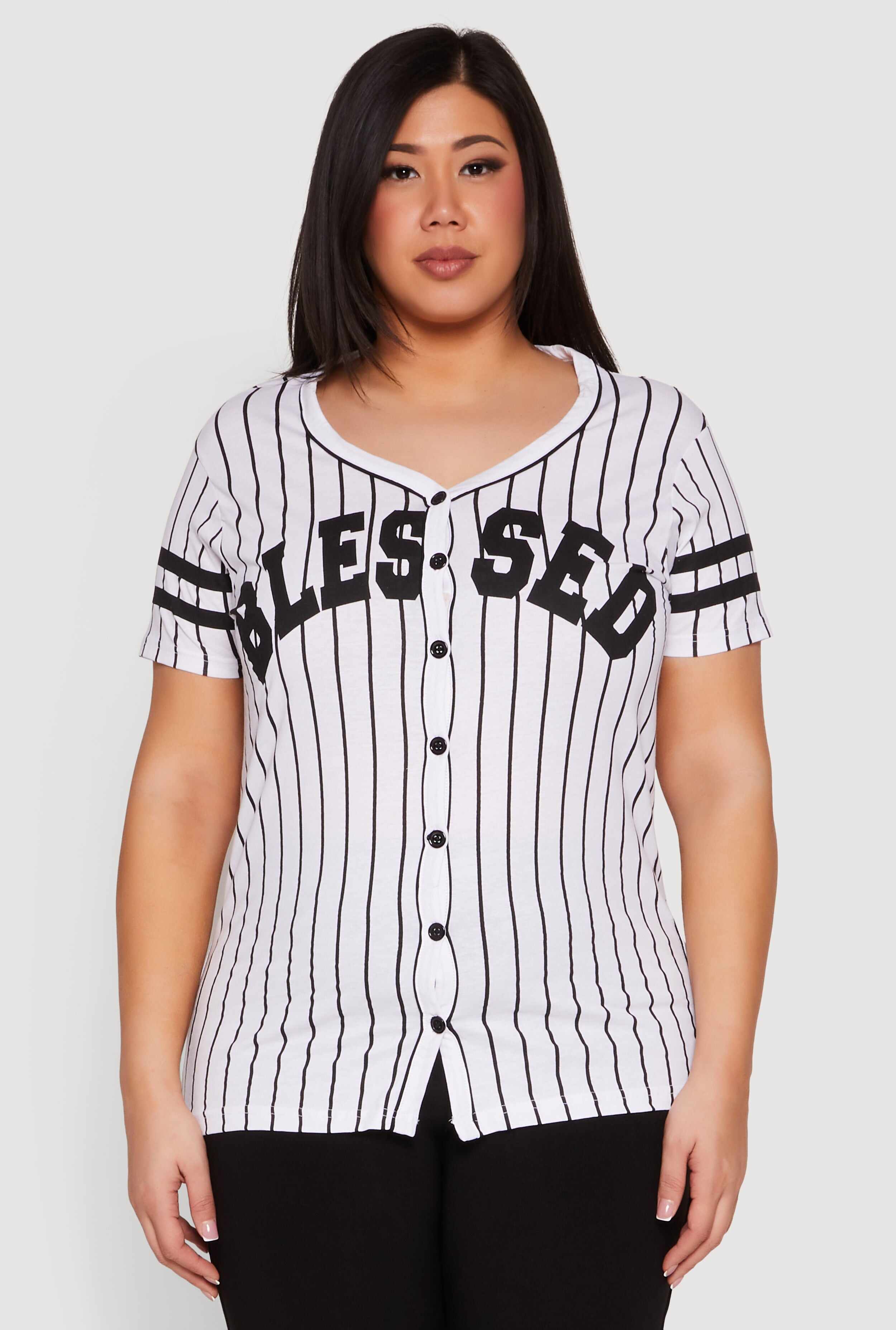Plus Size Blessed 1 Graphic Baseball Shirt