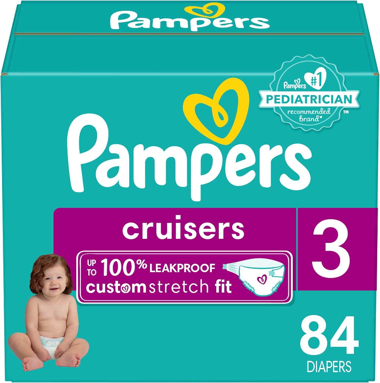 Pampers Cruisers Diapers - Size 5, One Month Supply (128 Count), Disposable Active Baby Diapers with Custom Stretch