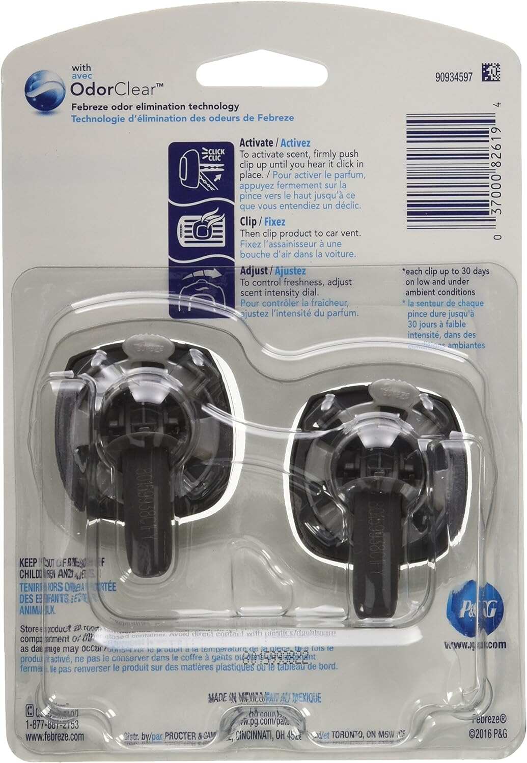 Febreze Car Air Fresheners, New Car Scent, Odor Eliminator for Strong Odors Car Vent Clips (2 Count)