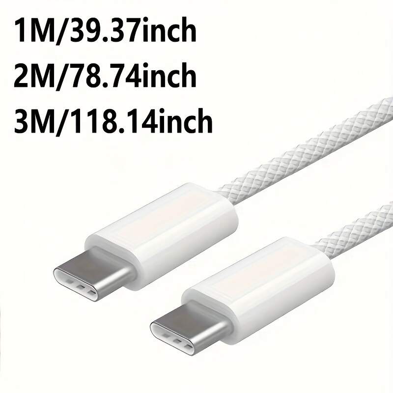 2pcs 60W USB-C to USB-C fast charging cable, 3-foot durable nylon braided flat data cable, suitable for iPhone 15/ Samsung/ Oppo/ Vivo/ Redmi and various Type-C interface products, high-speed transmission and fast charging, Type-C interface