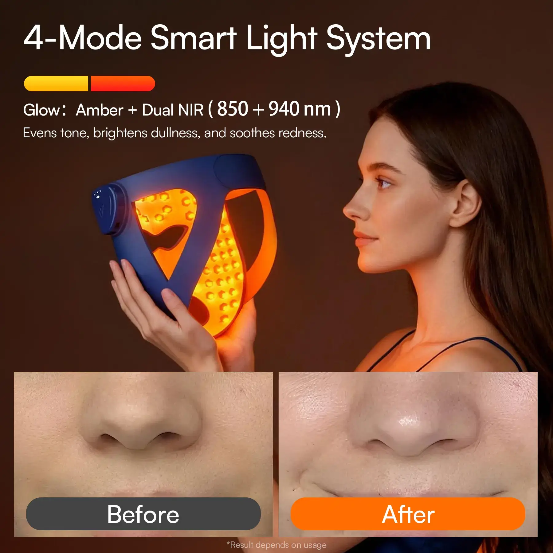 4D LED Light Therapy Mask, Dual NIR 940 + 850 nm Deep Penetration, Skin Repair & Lift, Jawline Firming with Cooling Therapy, Wireless Comfort