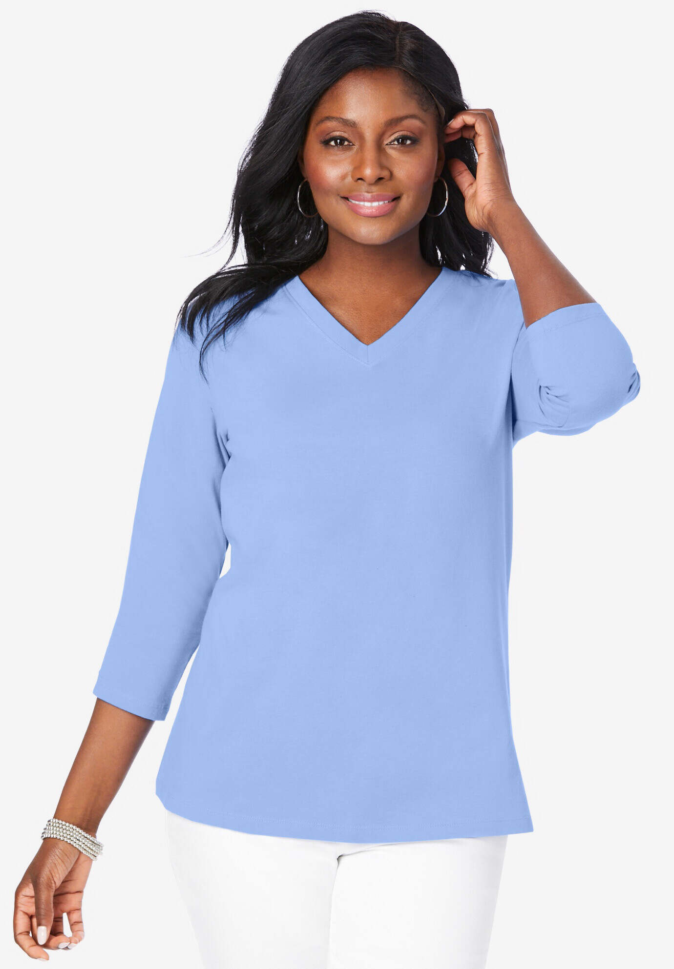 Stretch Cotton V-Neck Tee