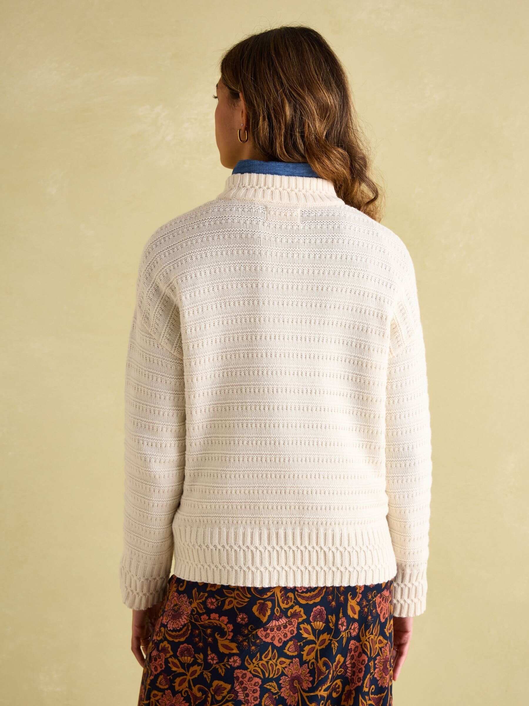Bernie Cream Crew Neck Textured Jumper Contains Merino Wool