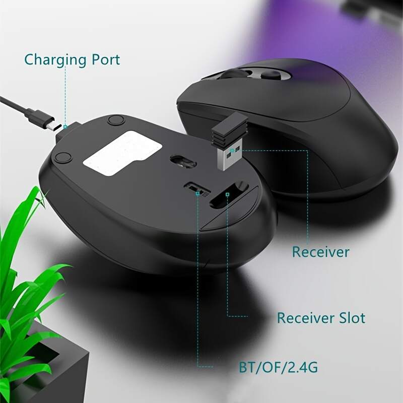 [Wireless Mouse] Rechargeable Ergonomic Wireless Mouse (BT & 2.4G) | Computer Cordless Mouse with USB Receiver for PC Mac Laptop