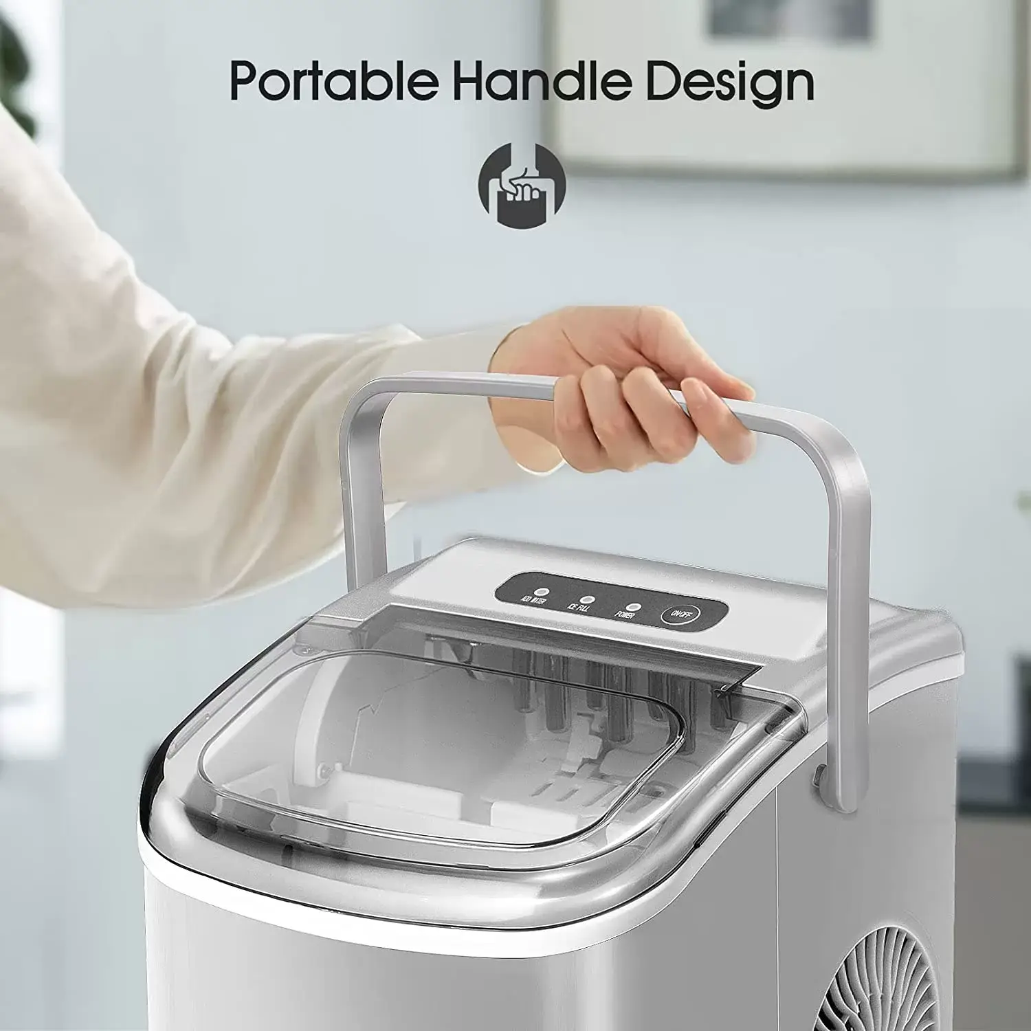 Ice Makers Countertop,Protable Ice Maker Machine with Handle,Self-Cleaning Ice Maker, 26Lbs/24H, 9 Ice Cubes Ready in 8 Mins, for Home/Office/Kitchen