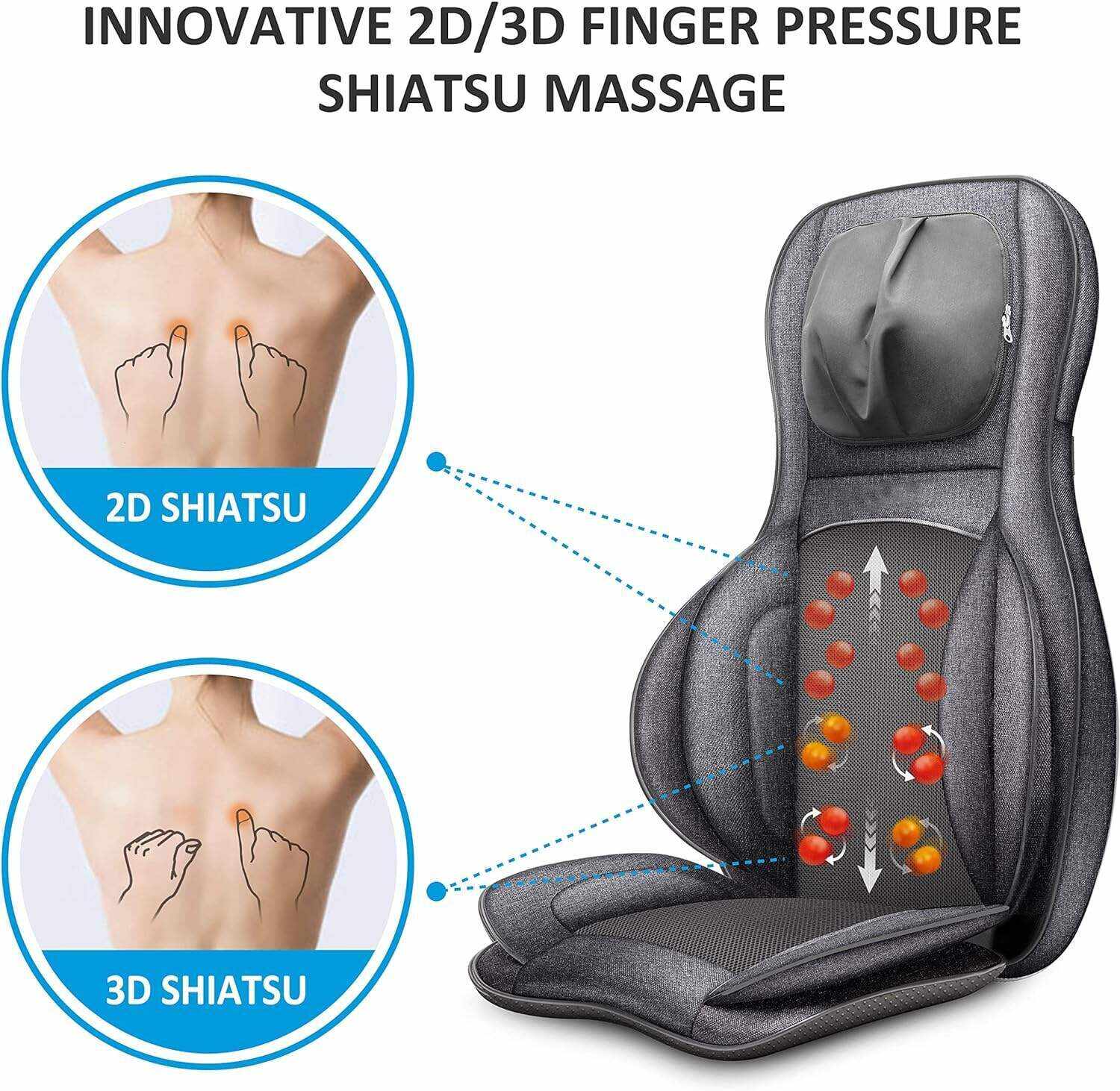 COMFIER Shiatsu Neck Back Massager with Heat and Compression, App Control 2D or 3D Deep Tissue Kneading Massage Chair Pad, Chair Massager for Full Body Pain Relief, Ideal Gifts,Grey