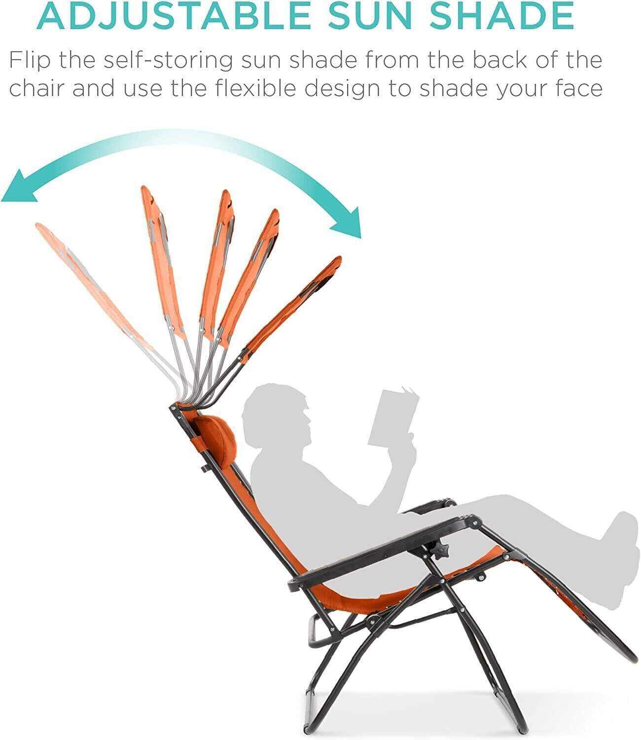 Folding Zero Gravity Recliner Patio Lounge Chair w/Adjustable Canopy Shade, Headrest, Side Accessory Tray, Textilene Mesh - Beige
