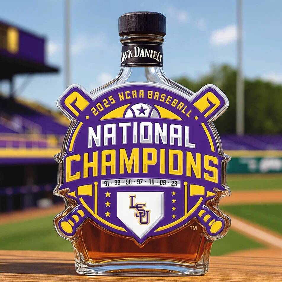 LSU Tigers 2025 NCAA Baseball Championship Whiskey Bottle