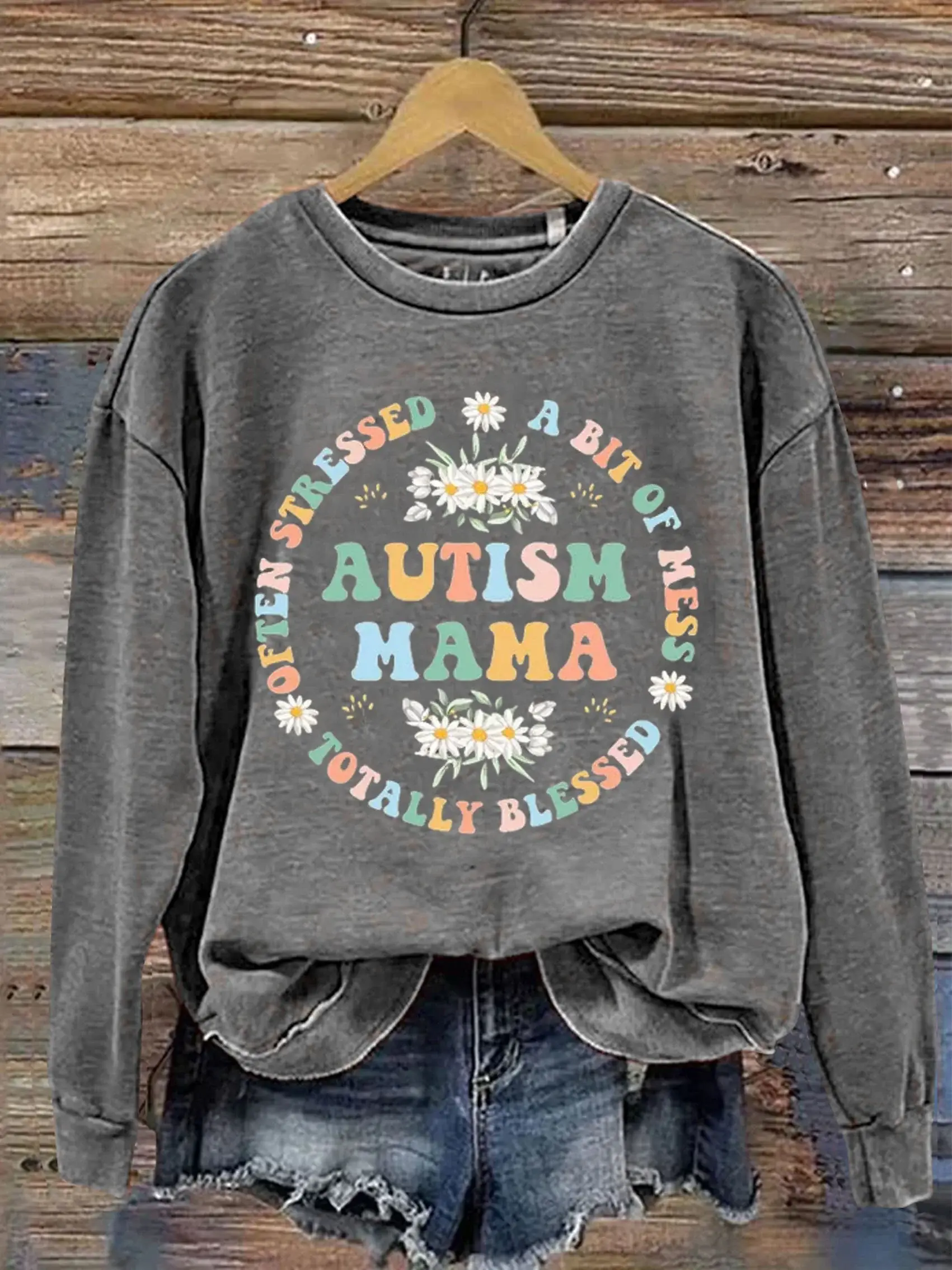 Autism Mama Autism Awareness Art Print Pattern Casual Sweatshirt