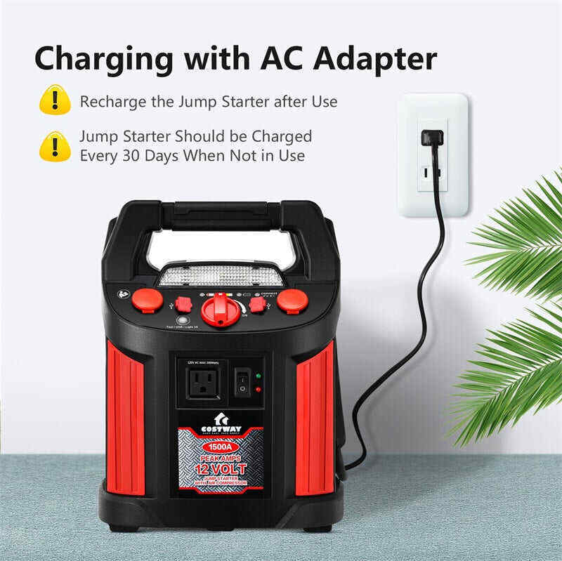 Portable Car Jump Starter 180 PSI Air Compressor Portable Power Bank Charger with LED Flashlight DC Outlet