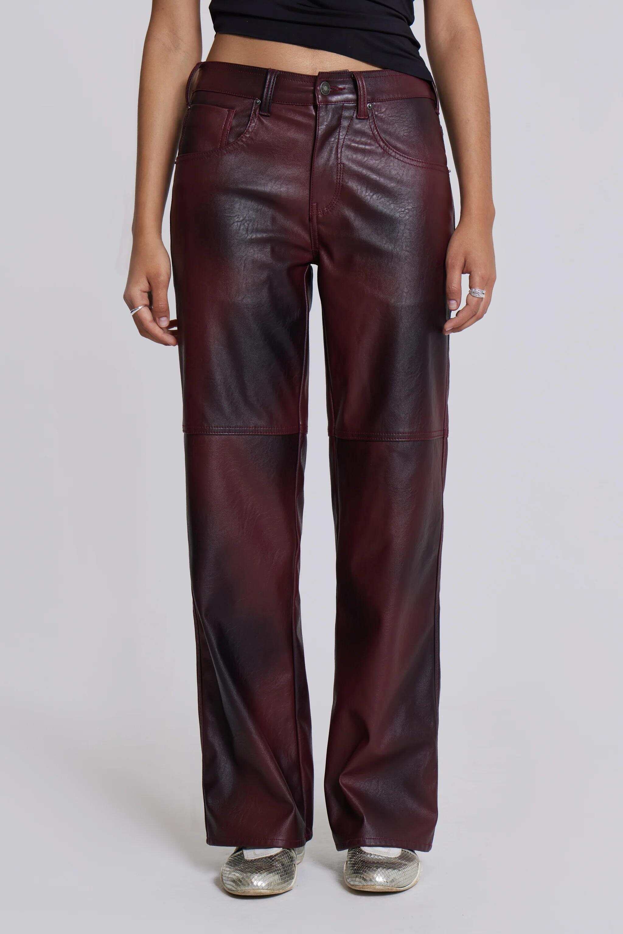 Oxblood Faux Leather Pants