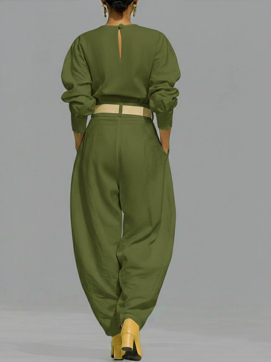 🔥Summer Arrivals🌟Casual Linen And Cotton Crew-neck Shirt And High-waisted Tapered Trousers Two-piece Set.