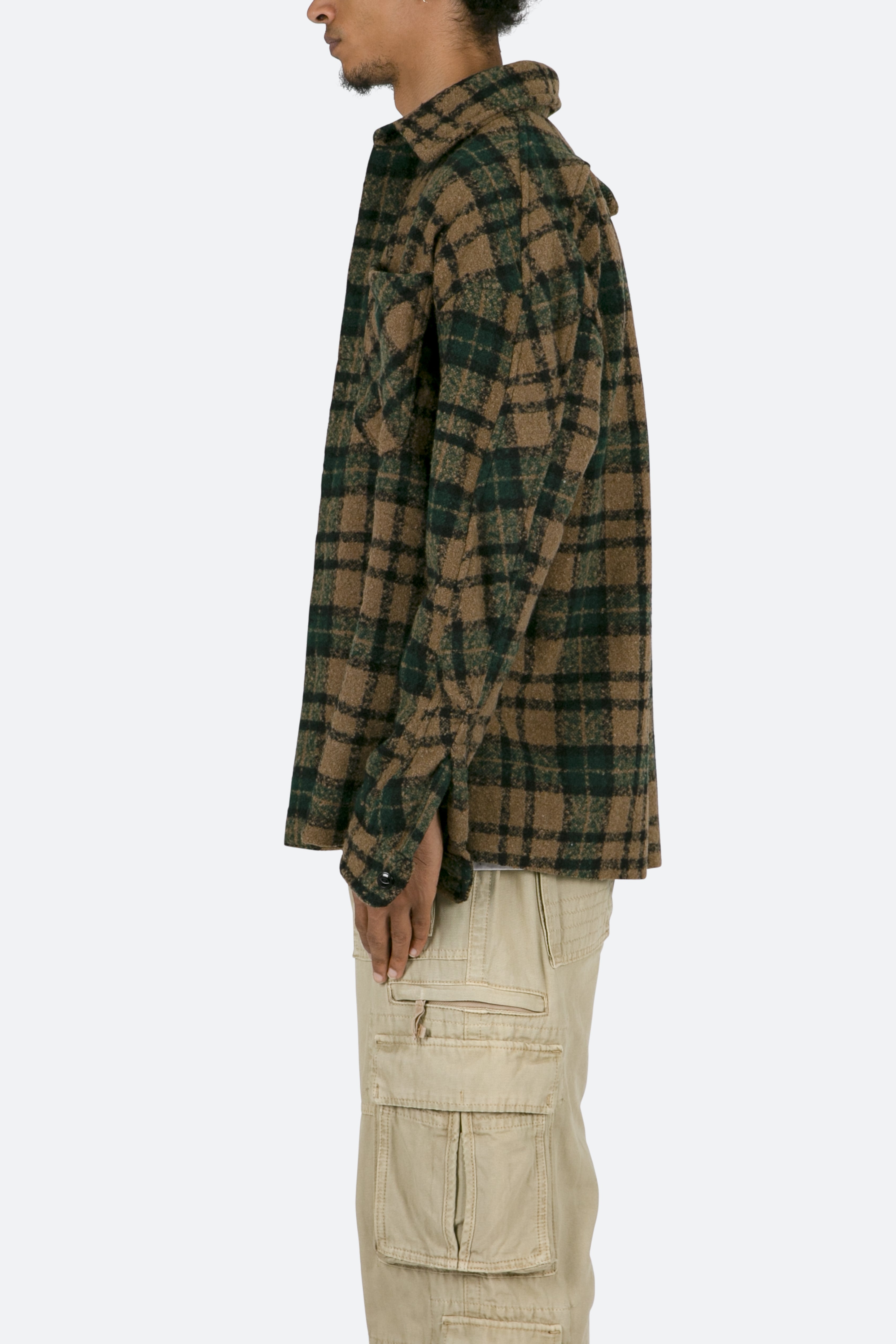 Loose Woven Flannel Shirt - Green/Black