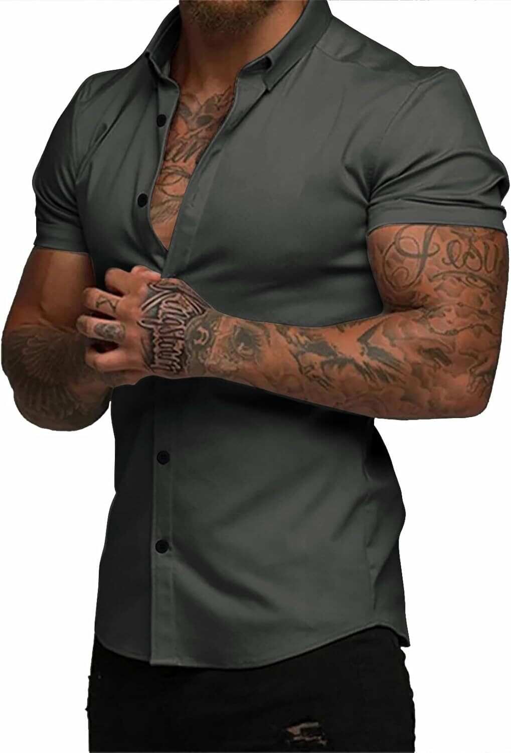 Men's Short Sleeve Dress Shirts Casual Button Down Wrinkle-Free Shirt