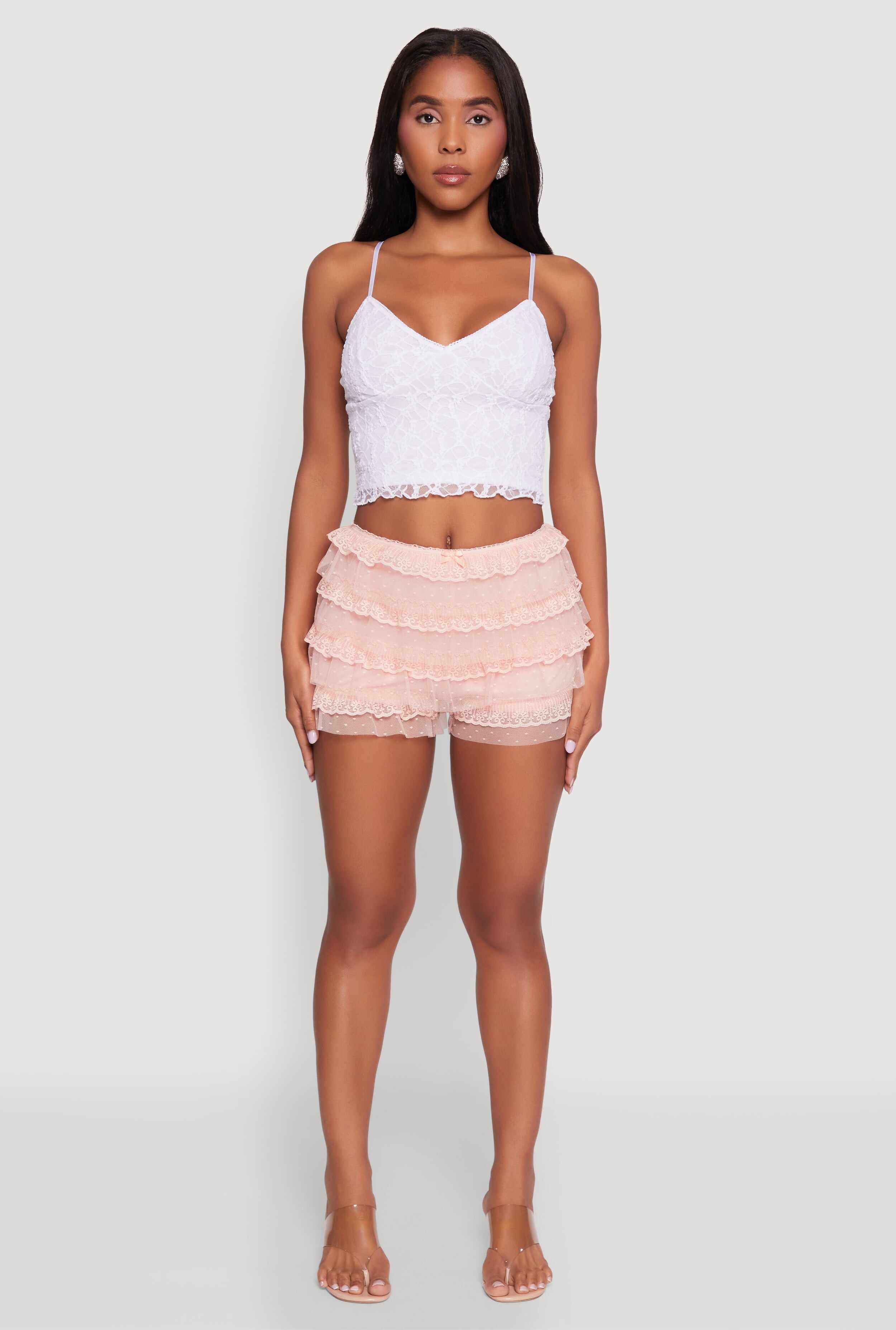Iris Tiered Lace High Waisted Mesh Shorts