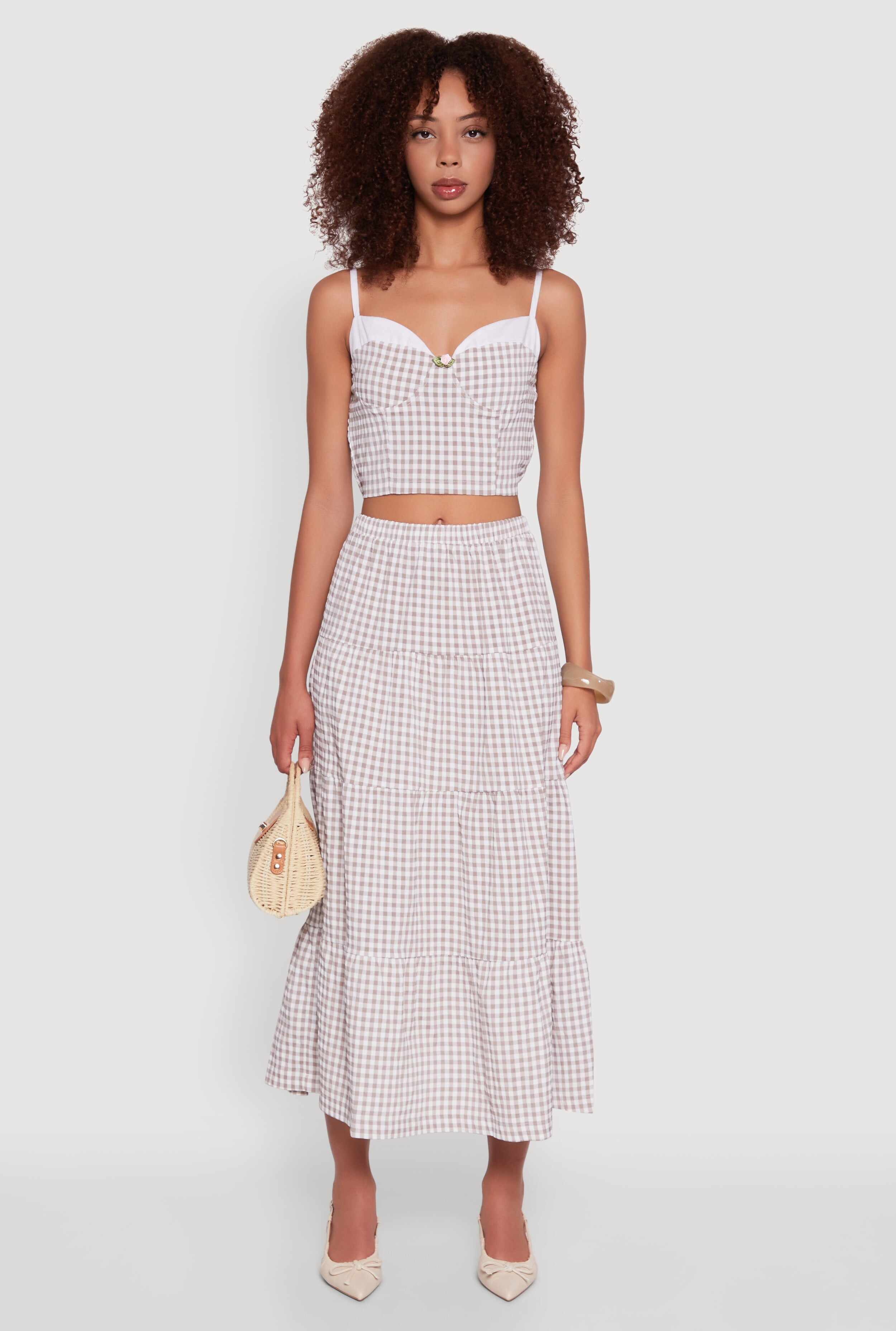 Gingham Smocked Back Bustier Top