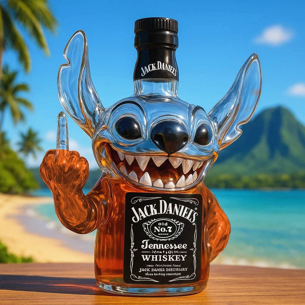 Playful and humorous Stitch whiskey bottle collector's edition