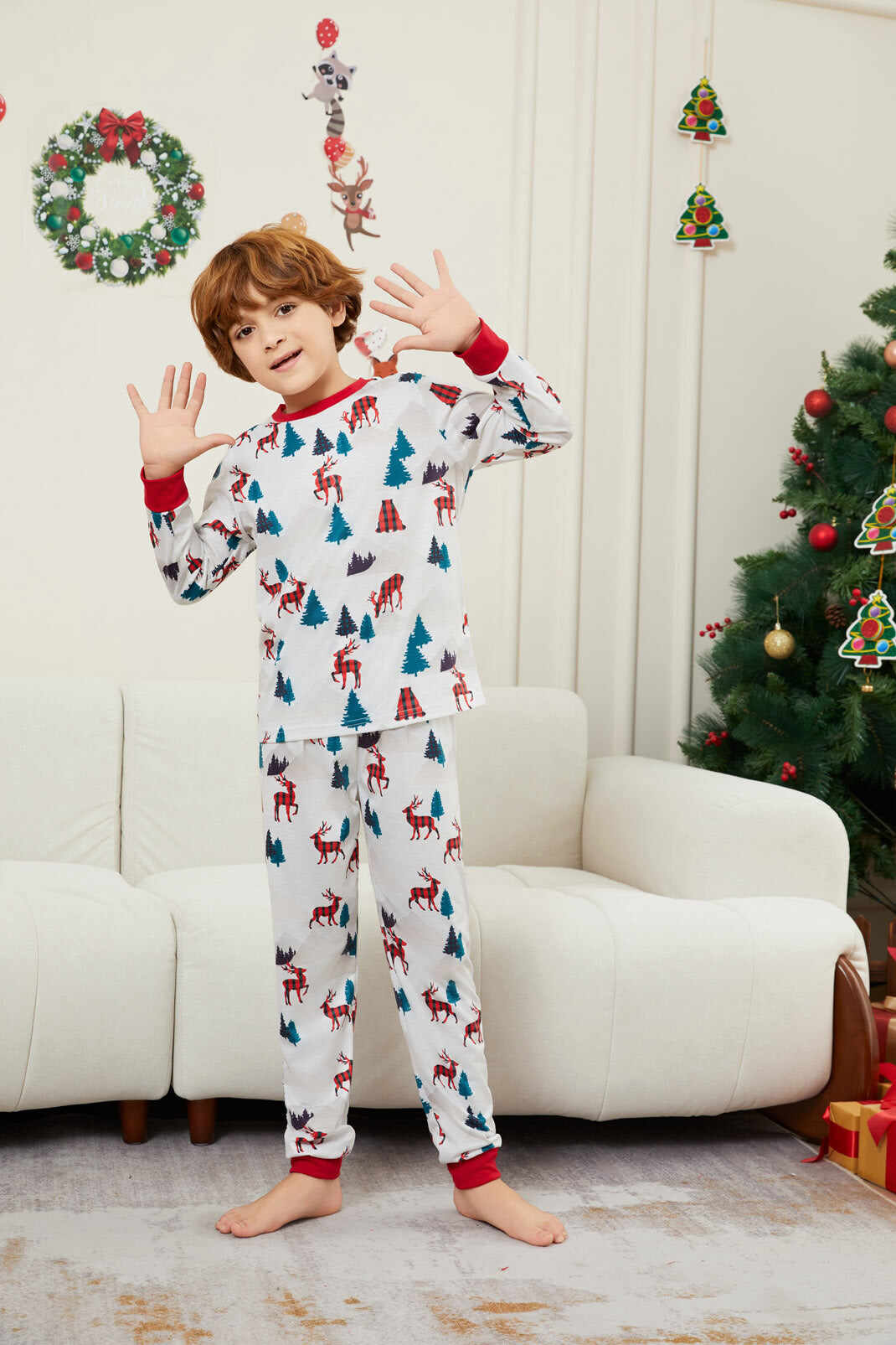 Christmas White Printed Family Matching Christmas Pajamas Sets
