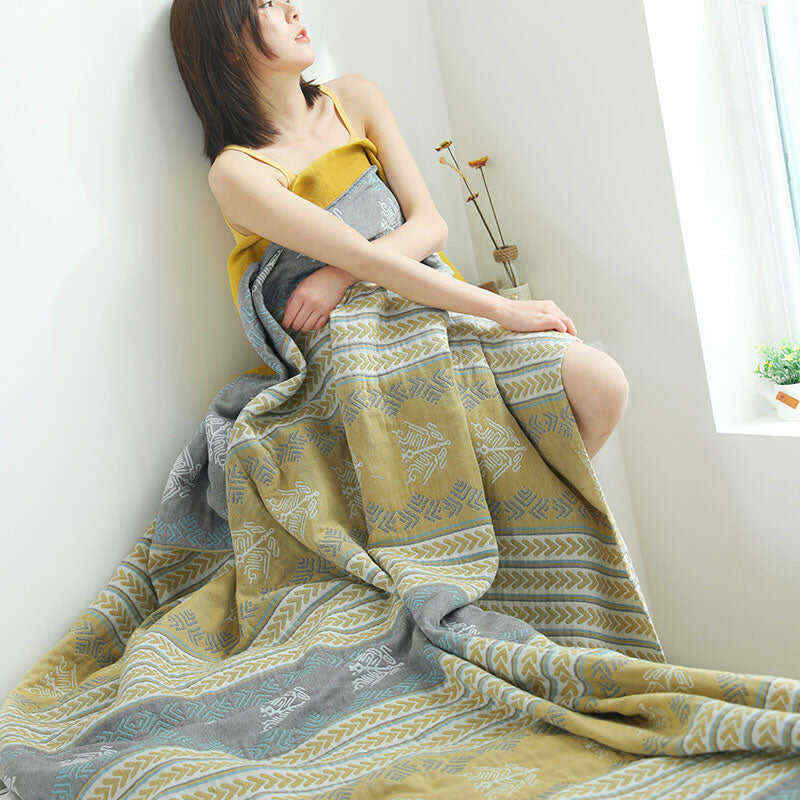 Cotton Wheat Ear Print Reversible Quilt
