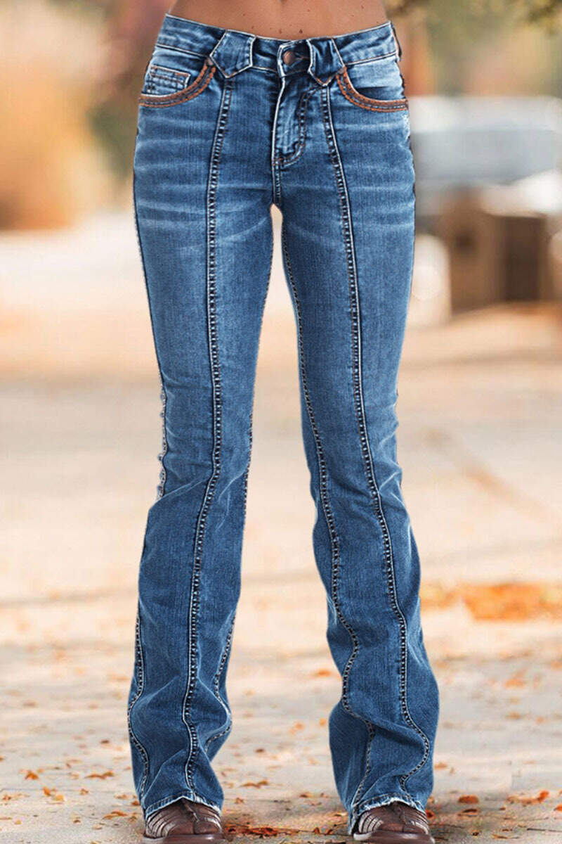 Wash Contrast Stitch Low Waist Bootcut Jeans