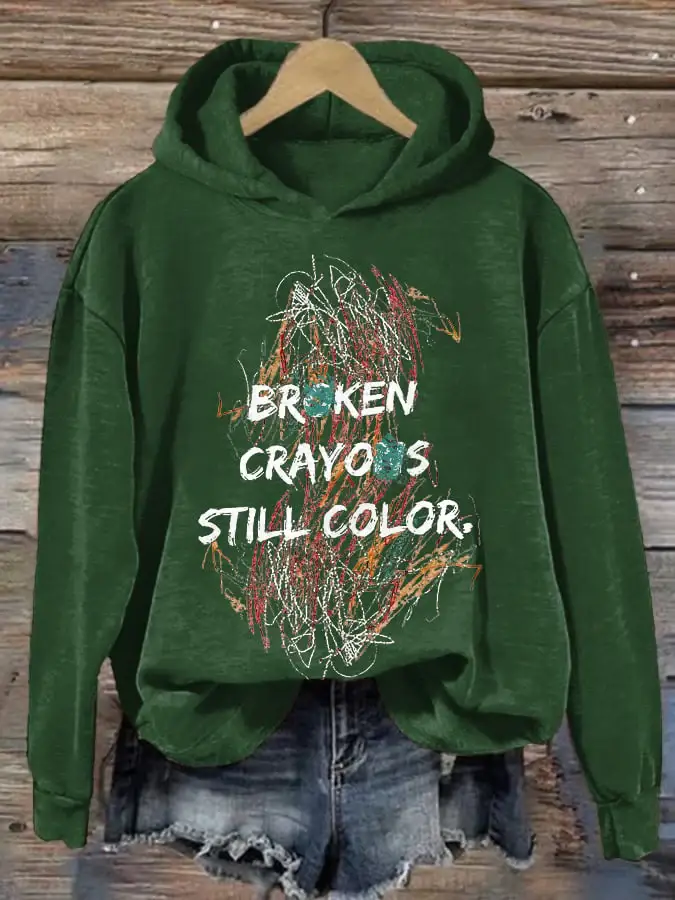 Retro Broken Crayons Still Color Print Hoodie
