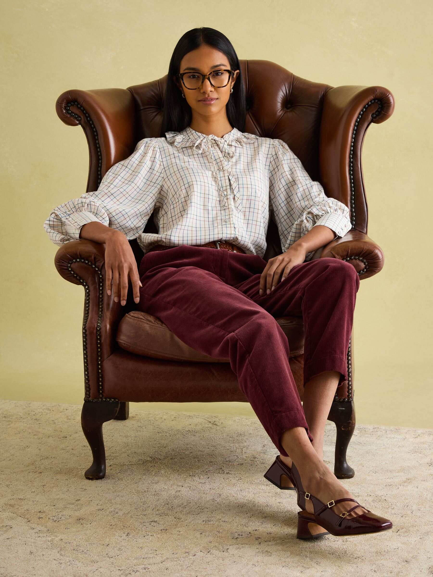 Harper Check Cotton Tie Neck Blouse