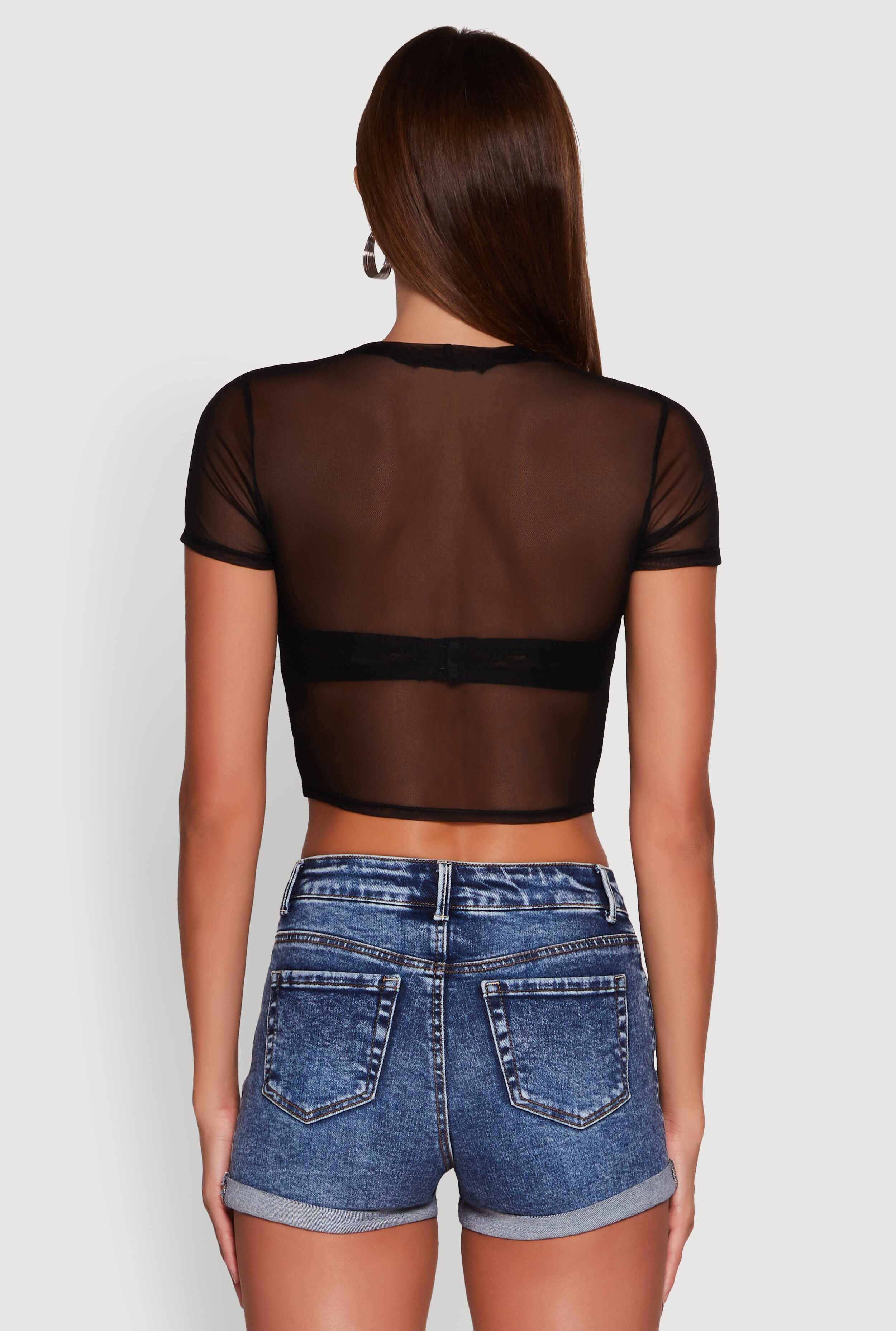 Dual Face Graphic Mesh Crop Top
