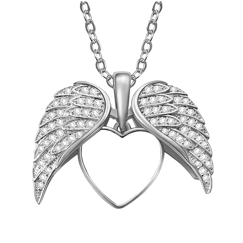Heart Shape Angel Wing Photo Locket Necklace Anniversary Birthday Gift for Women
