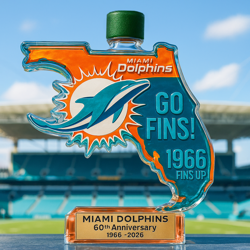 Miami Dolphins State Map Whiskey Bottle