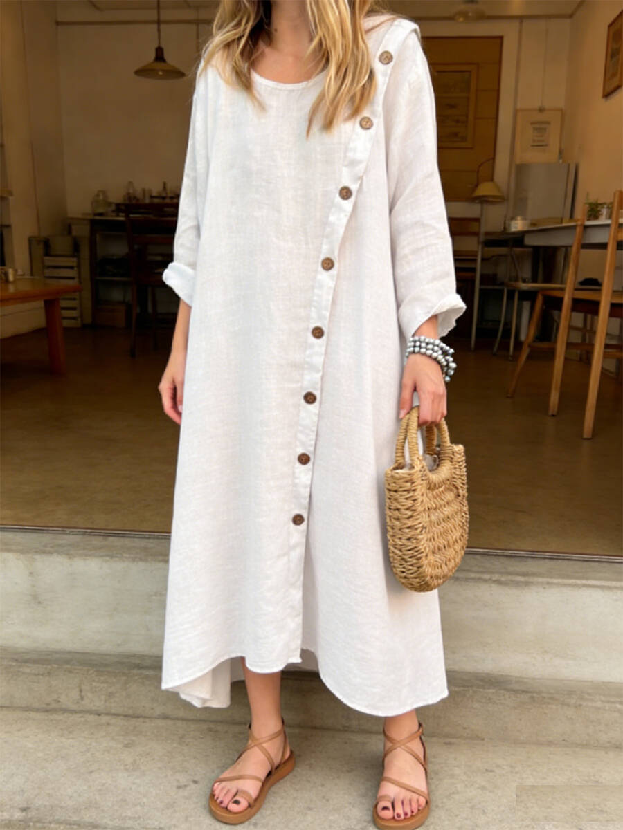🔥Summer Arrivals🌟Women's Long-sleeved Round Neck Asymmetrical Hem Dress