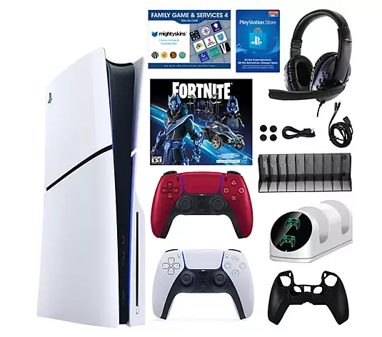 Clearance Sale PS5 Slim 1TB Disc or Digital Console with Fortnite Accs & 2 Controllers