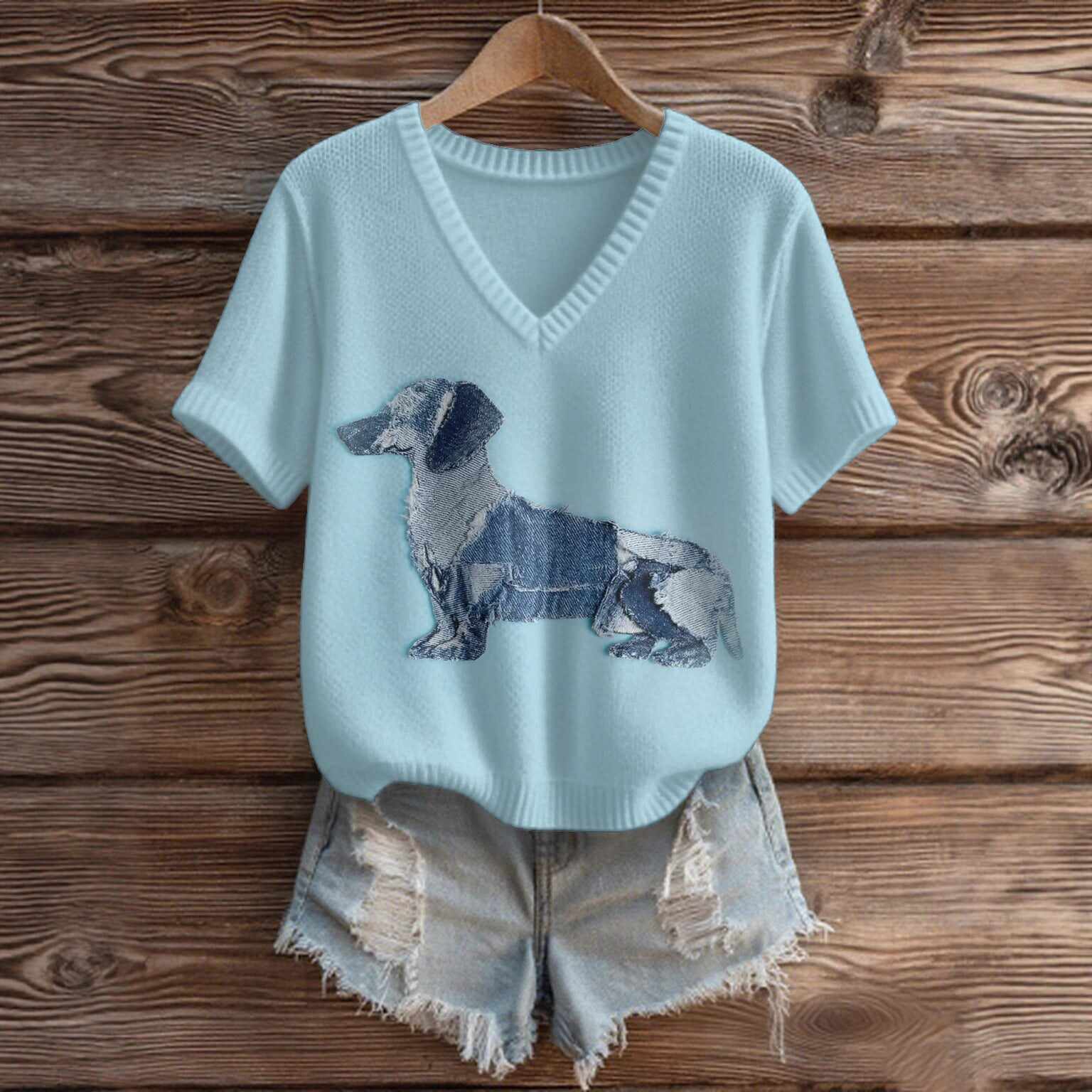 Imitation Sweaters Women's Clothing Short Sleeve V-neck Loose Top