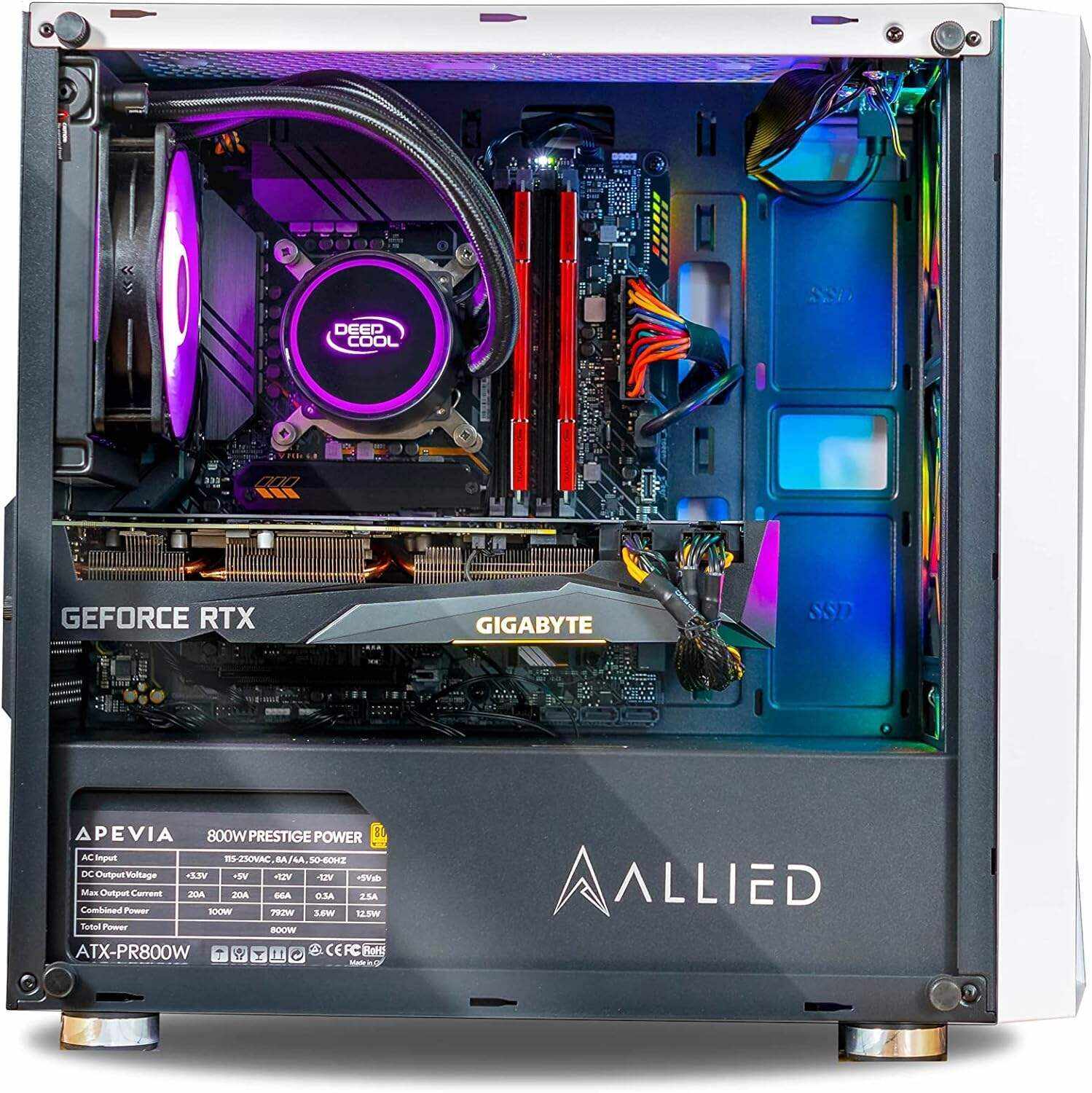 ALLIED GAMING Stinger Desktop PC: Intel i7-10700F, GeForce RTX 3080 10GB, 16GB DDR4 3200MHz, 500GB PCIe NVMe SSD, B460M Motherboard, 800 Watt 80+ Gold Power Supply, ARGB Fans, WiFi Ready