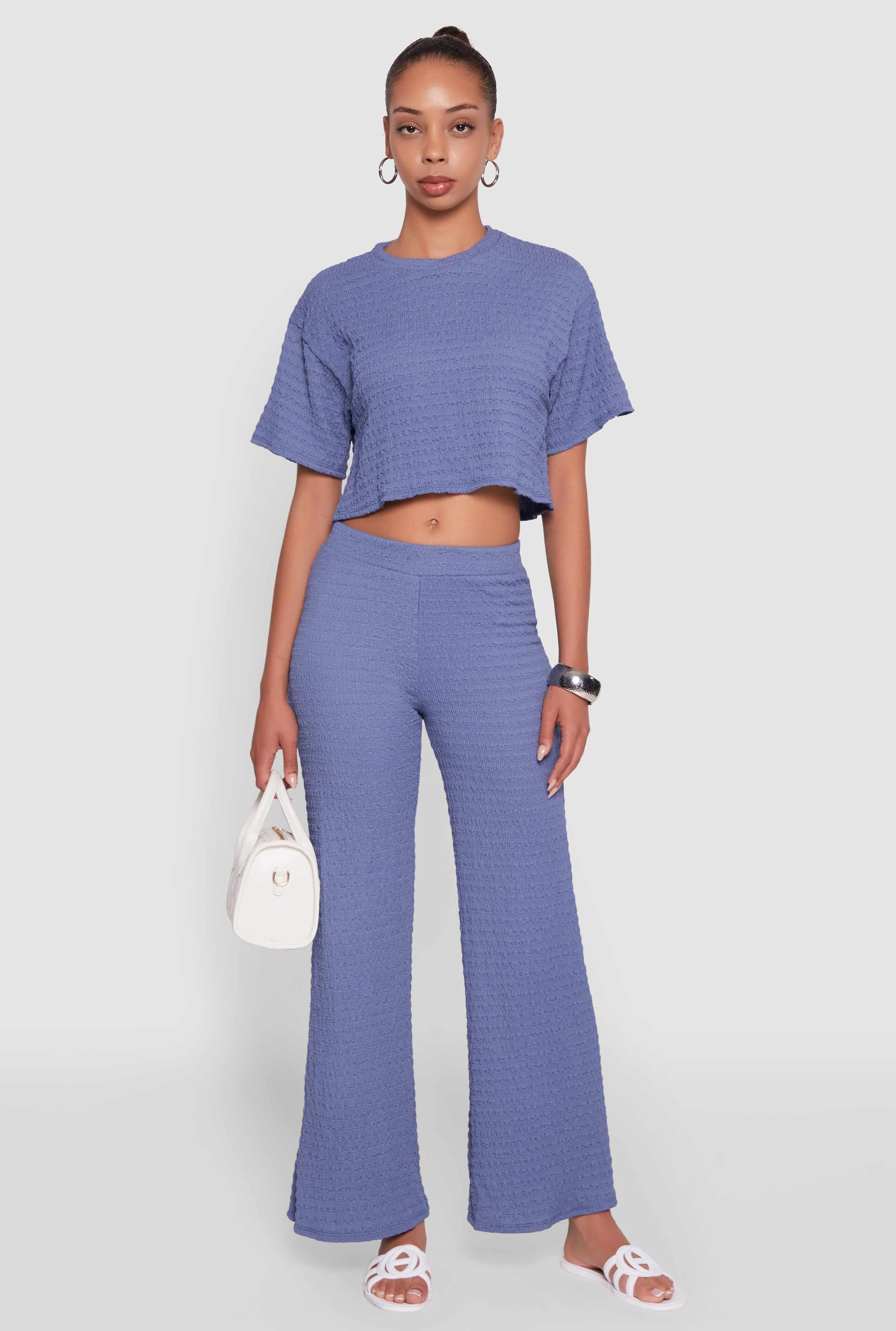 Textured Knit Wide Leg Pants