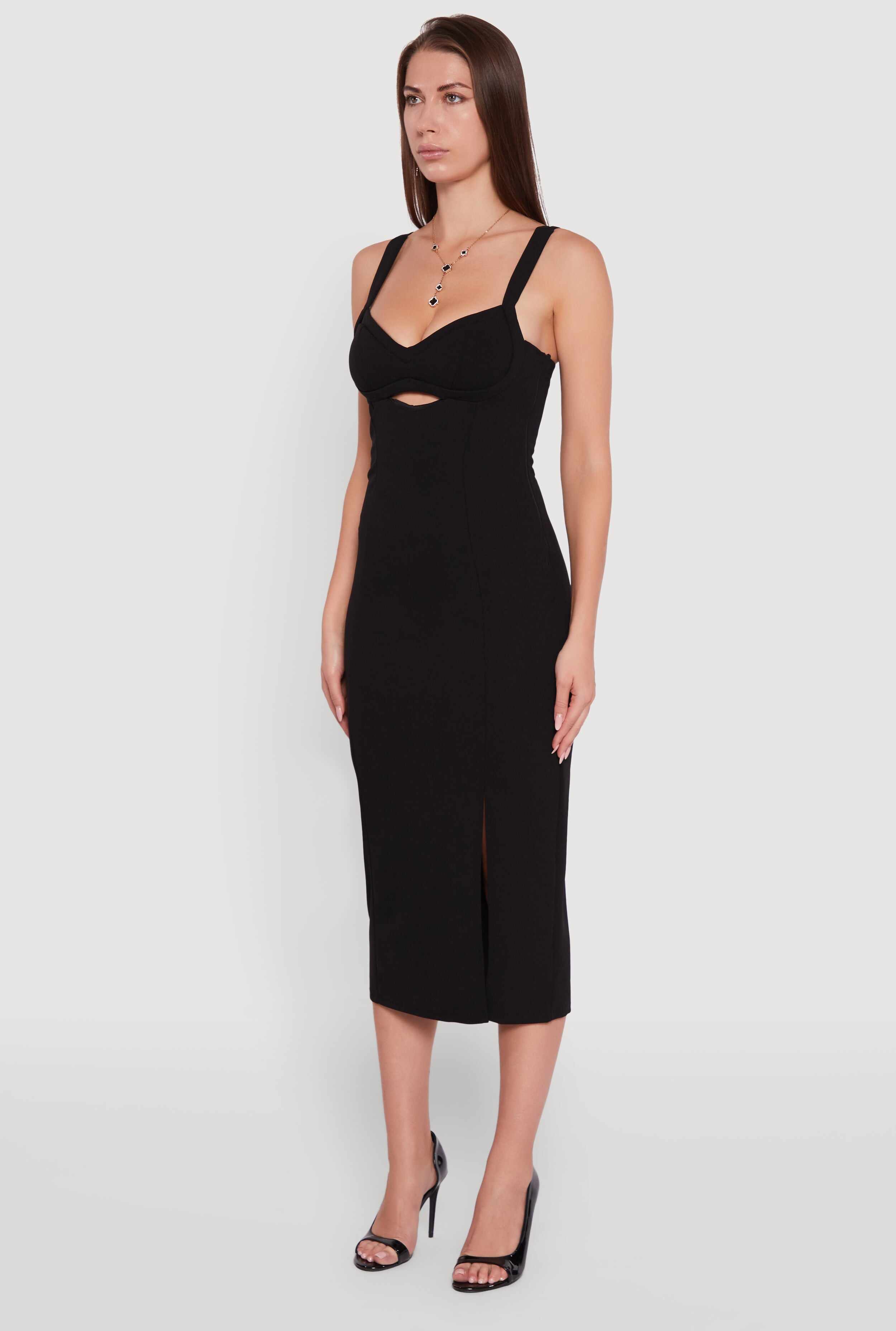 Padded Cups V Neck Midi Dress with Keyhole