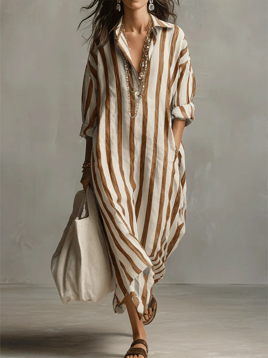 🔥Summer Arrivals🌟Casual And Cozy Striped Linen-cotton Dress