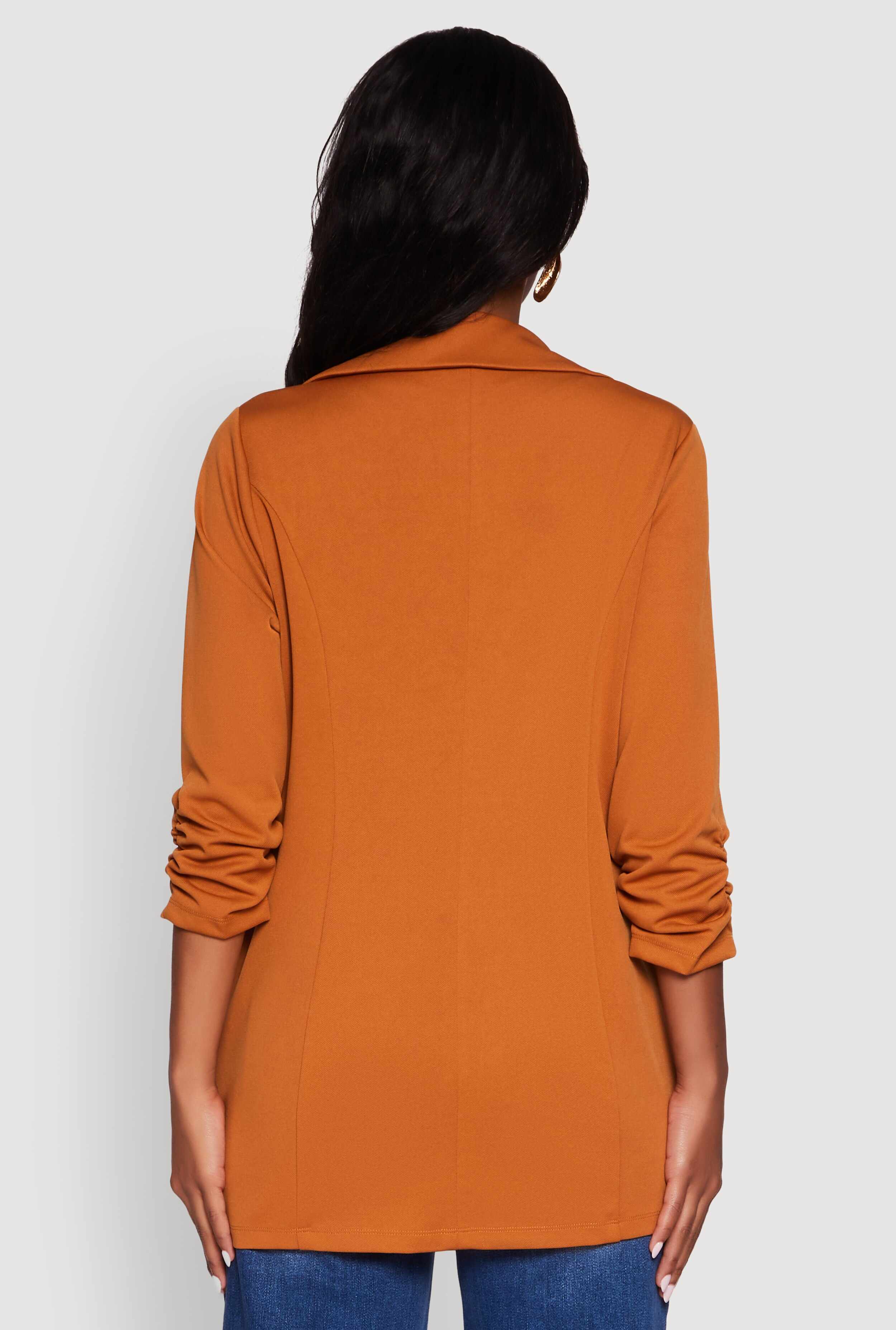 Textured Knit Ruched Sleeve Blazer