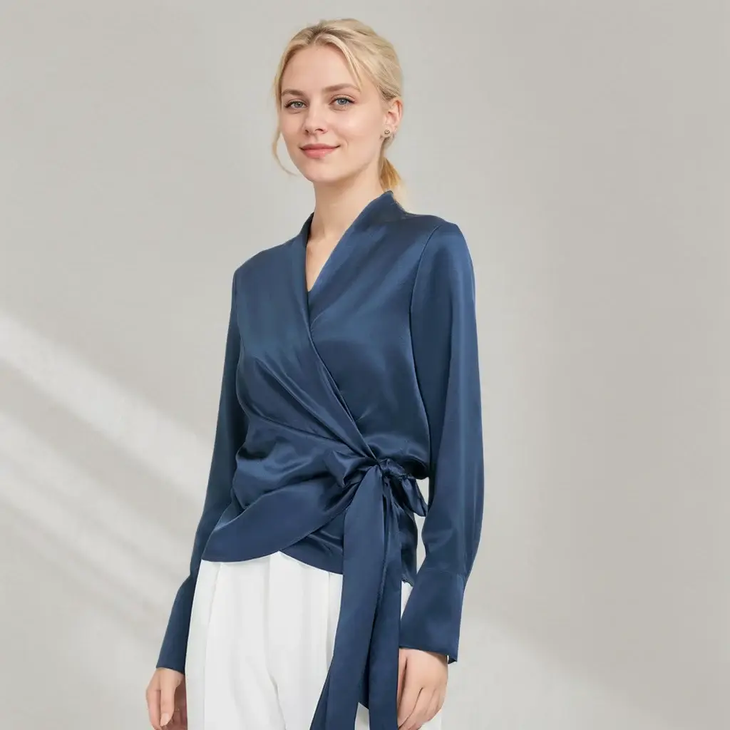 Women's Waist Strap Silk Blouse