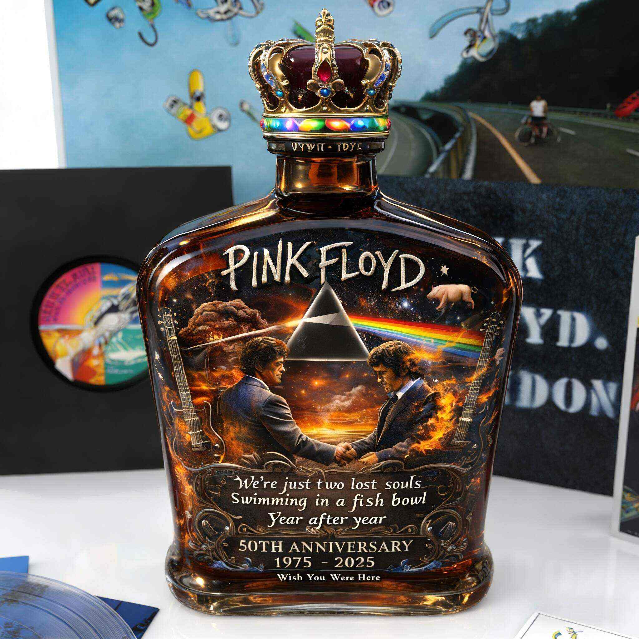 Pink Floyd – “Wish You Were Here”  50th Anniversary Collector’s Whiskey Bottle