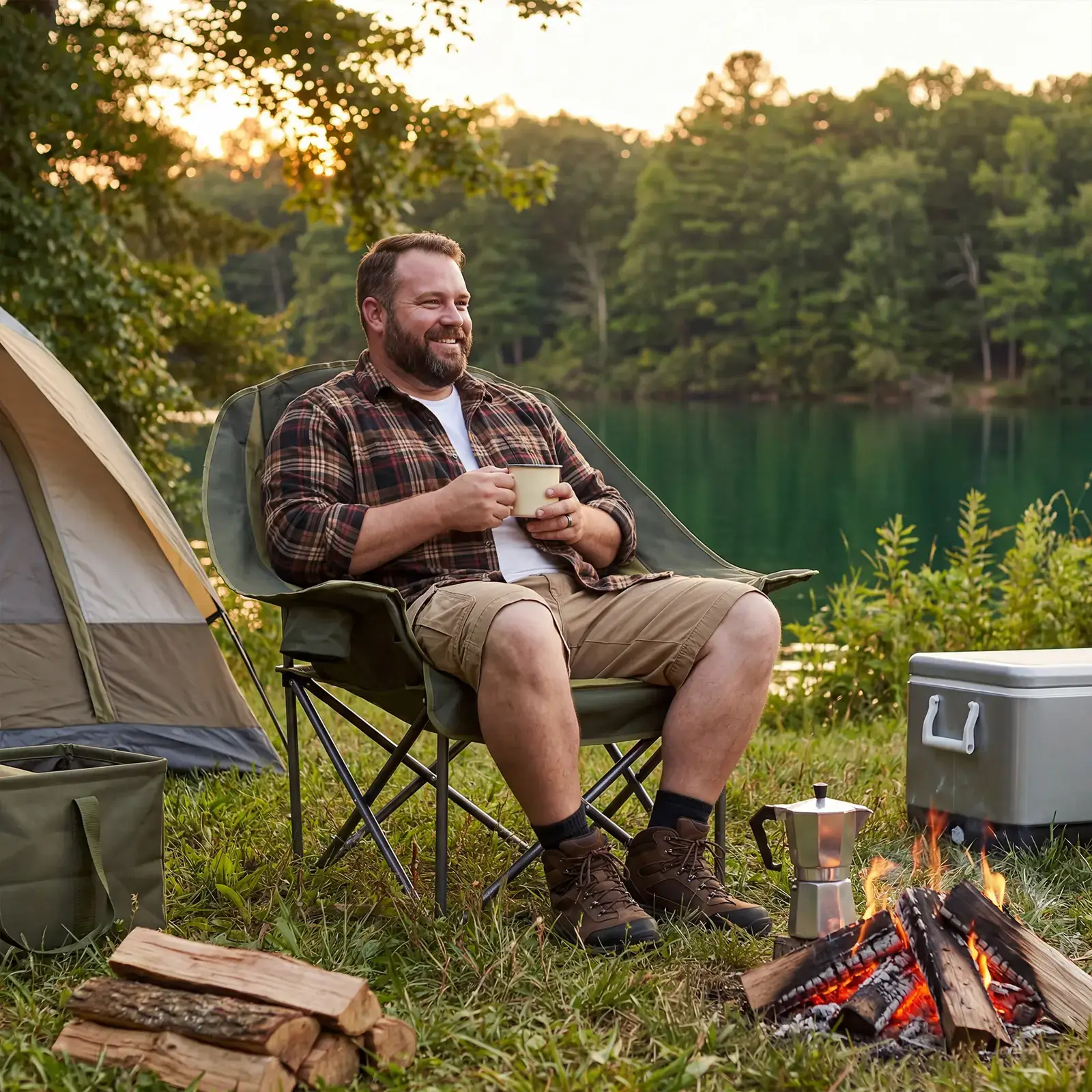 Comfort Folding Camping Chair，With 440 Lbs Capacity, Reinforced Steel Frame And 600D Oxford Fabric, 2 Cup Holders And Side Pockets, Folds Into Carry Bag, Perfect For Outdoor Concert And Glamping