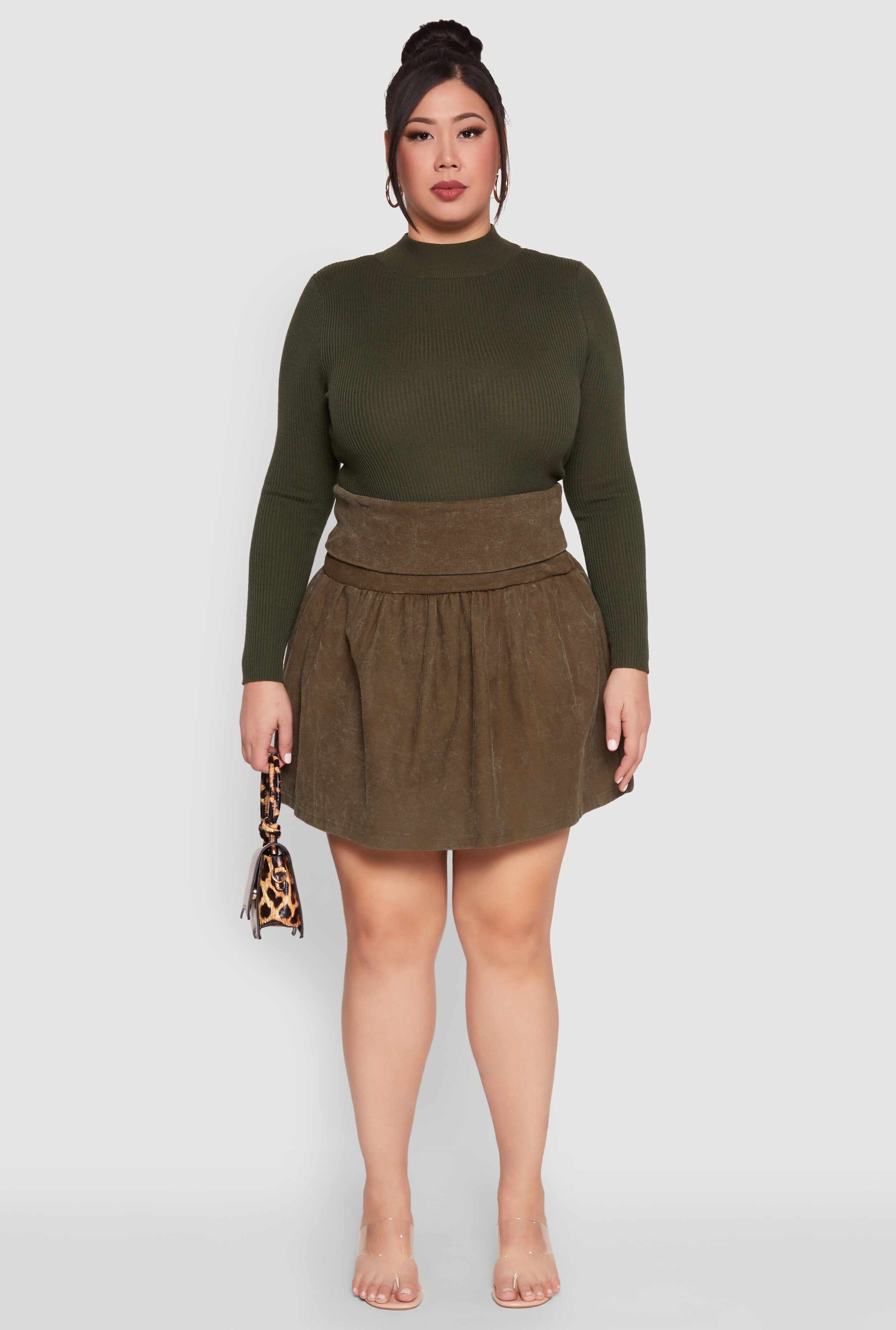Plus Size Mineral Wash Fold Over Waist Skirt
