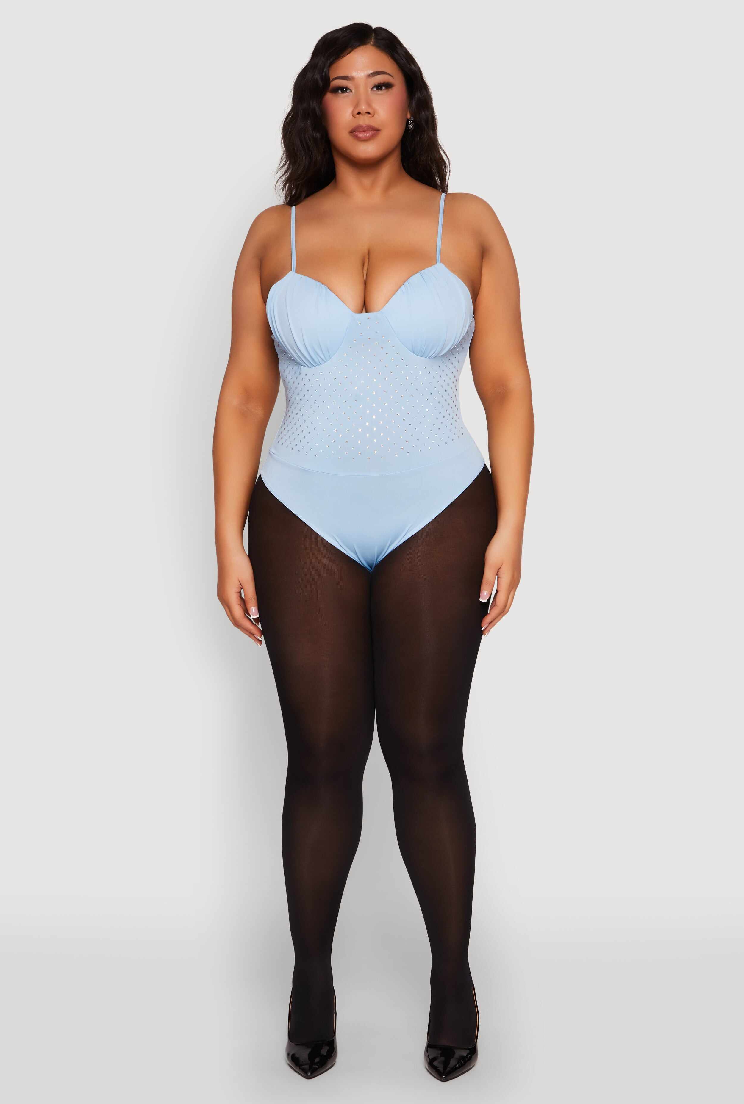 Plus Size Rhinestone Ruched Padded Bustier Bodysuit