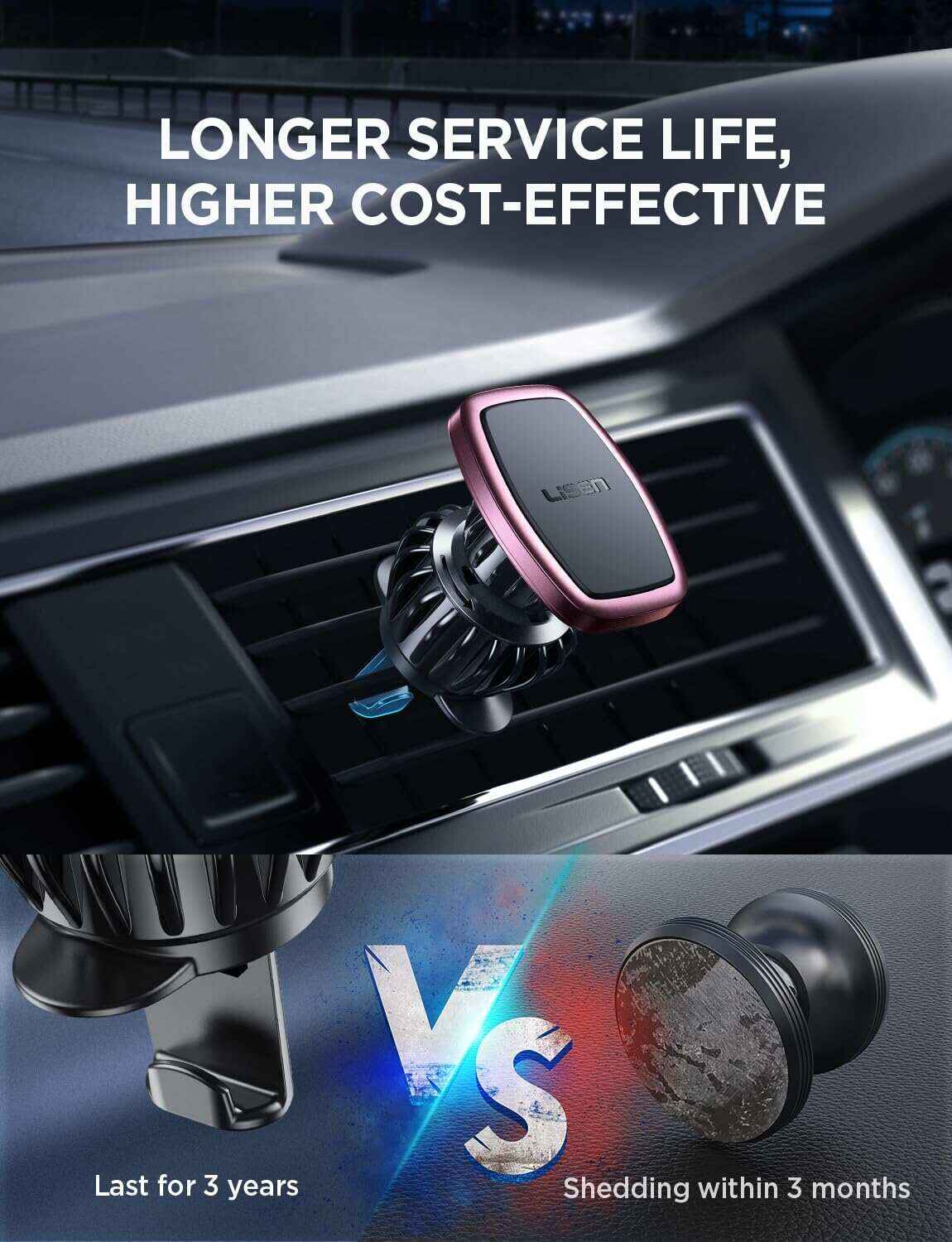 LISEN 2 Pack Magnetic Phone Holder for Your Car Mount 6 Military Magnets Car Phone Holder Mount Vent Cell Phone Holdeer Mount Vent Cell Phone Holder (20X Powerful: Gold)